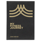 Large black/gold leatherette sketch book laser etched with 'Fitness Journey' design