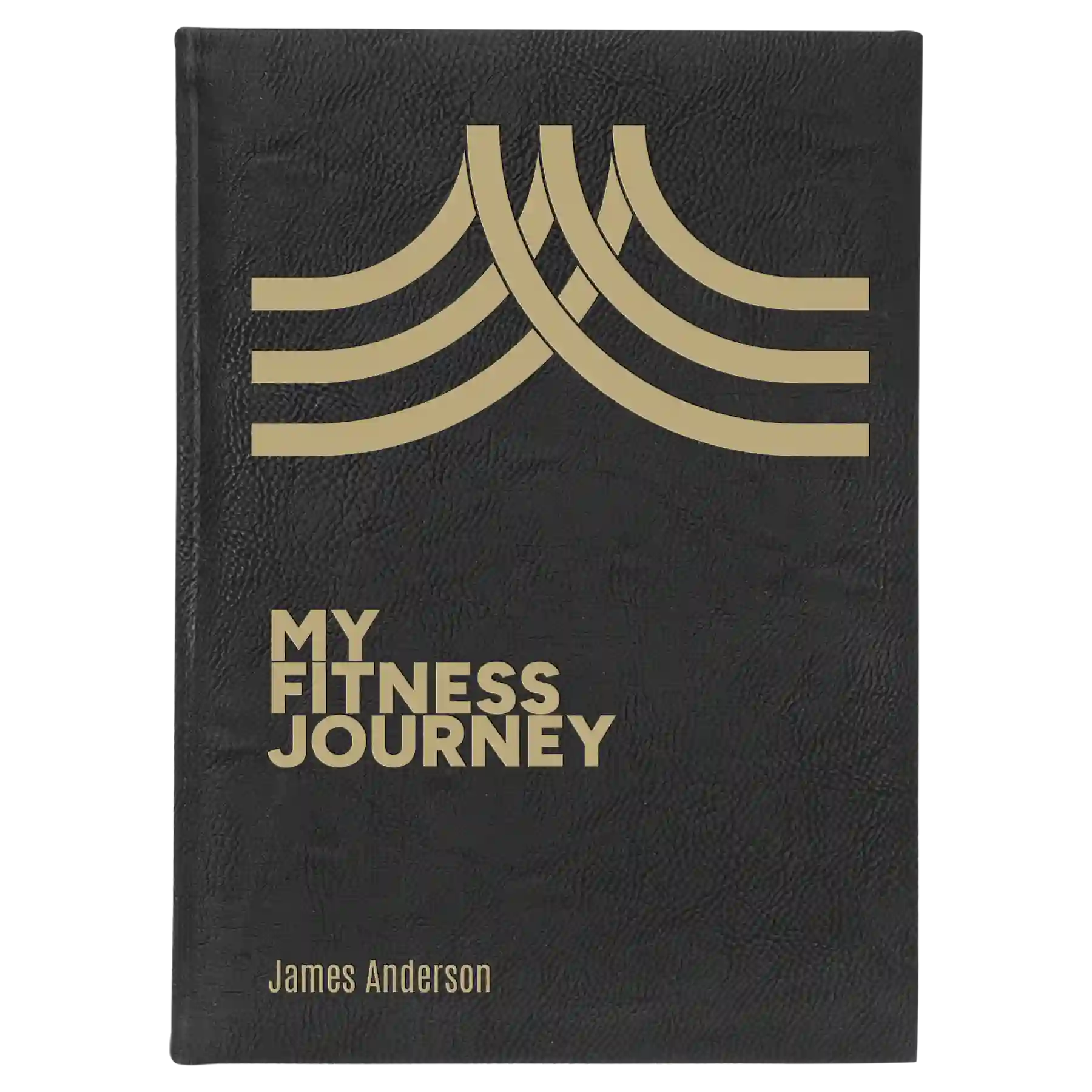 Large black/gold leatherette sketch book laser etched with 'Fitness Journey' design