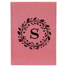 Large pink leatherette sketch book laser etched with 'Floral Circle with Initial' design