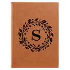 Large rawhide leatherette journal laser etched with 'Floral Circle with Initial' design