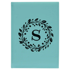 Large teal leatherette journal laser etched with 'Floral Circle with Initial' design