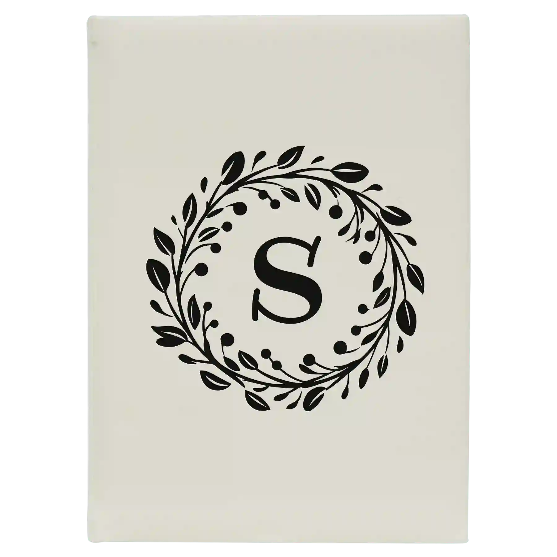 Large white leatherette journal laser etched with 'Floral Circle with Initial' design