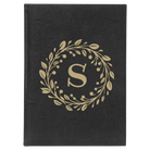 Large black/gold leatherette sketch book laser etched with 'Floral Circle with Initial' design