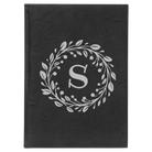 Large black/silver leatherette journal laser etched with 'Floral Circle with Initial' design
