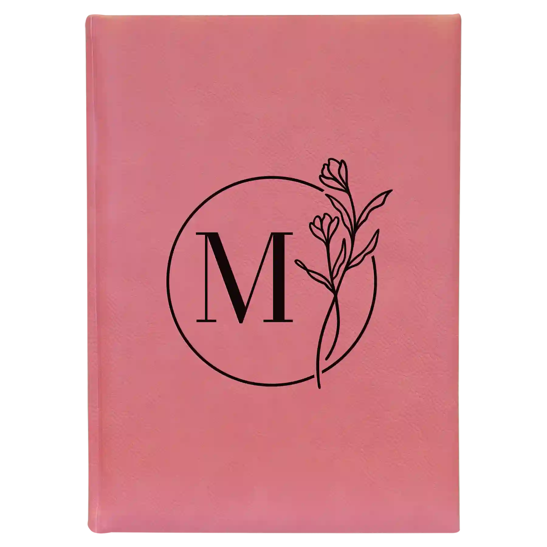 Large pink leatherette journal laser etched with 'Floral Circle' design