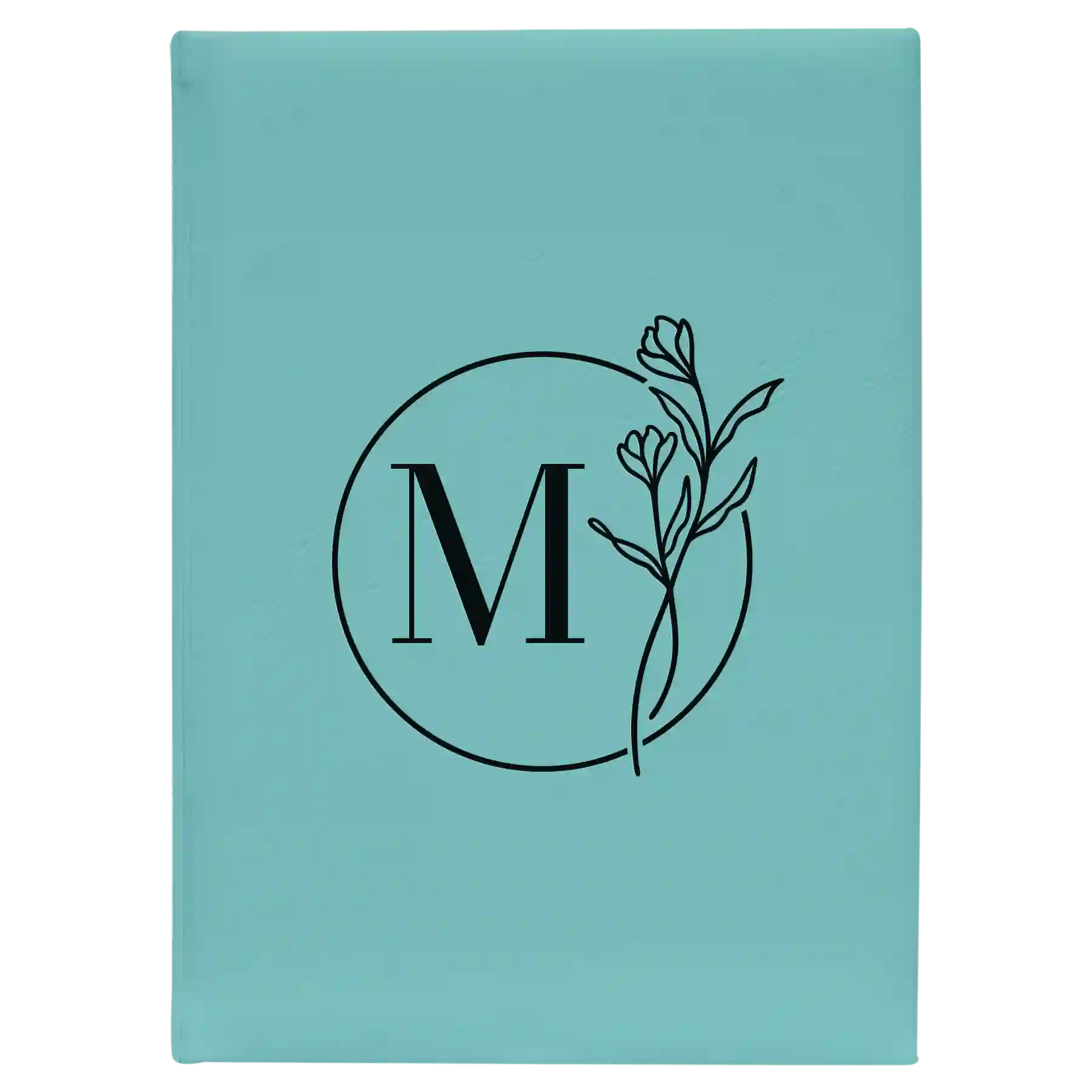 Large teal leatherette journal laser etched with 'Floral Circle' design
