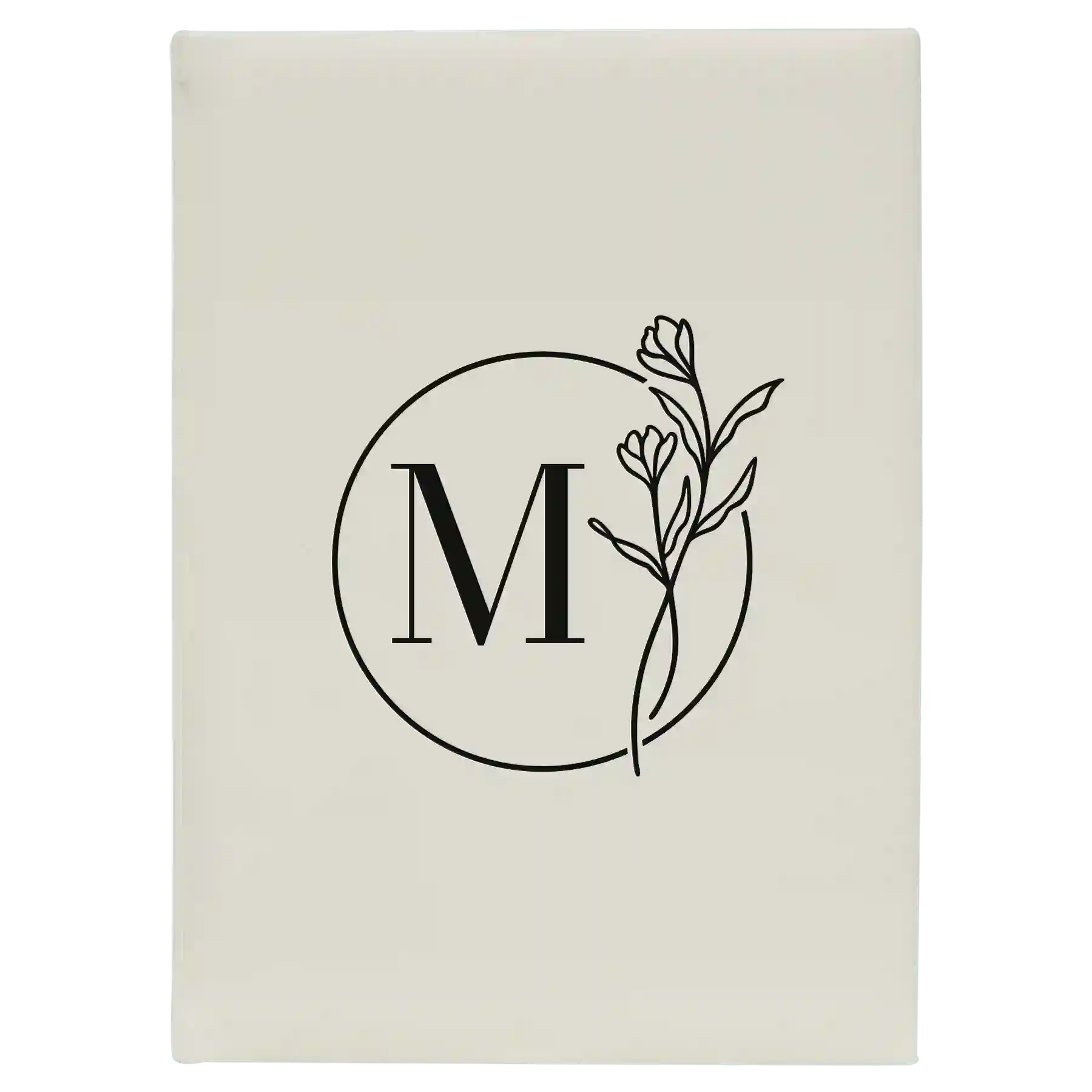 Large white leatherette sketch book laser etched with 'Floral Circle' design