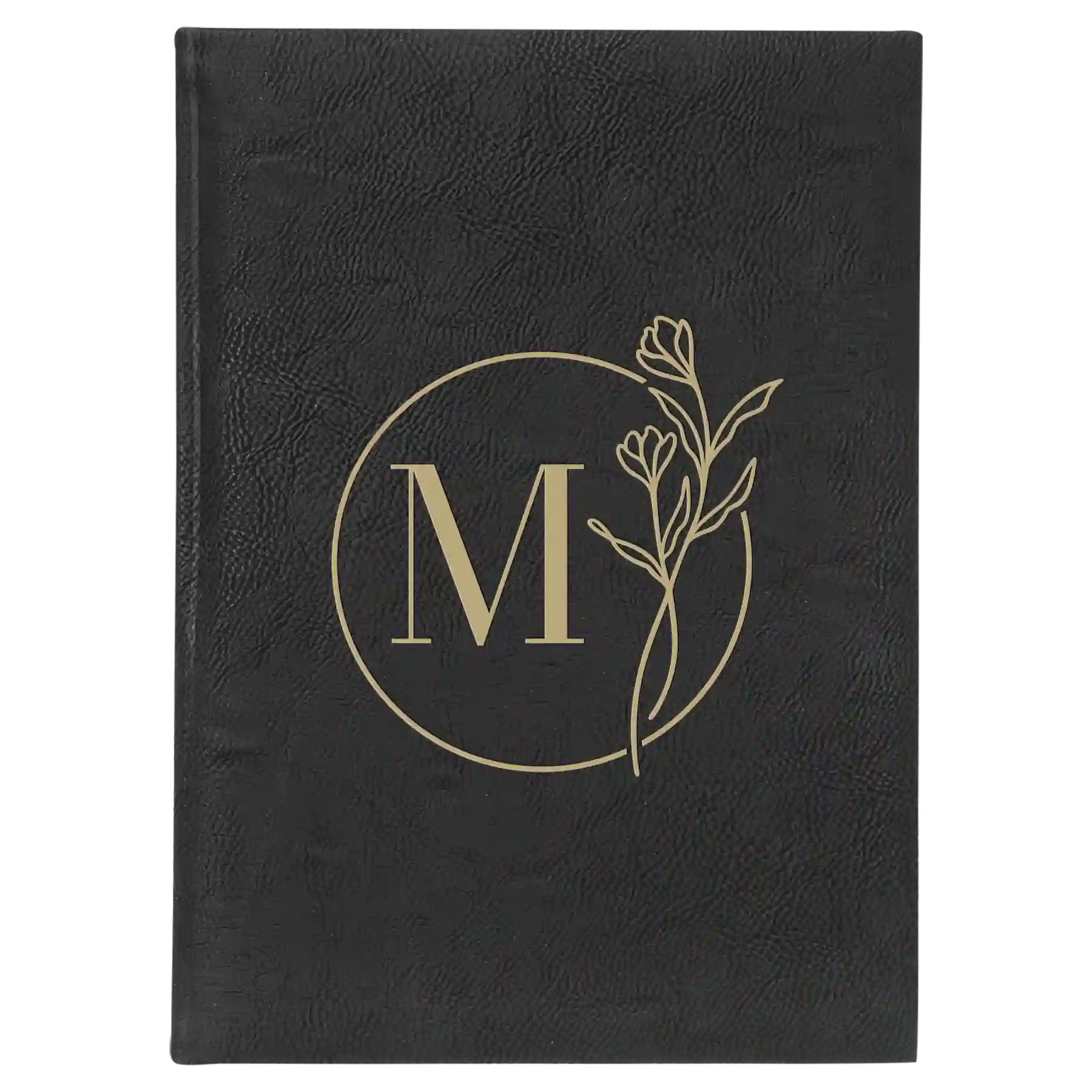 Large black/gold leatherette journal laser etched with 'Floral Circle' design