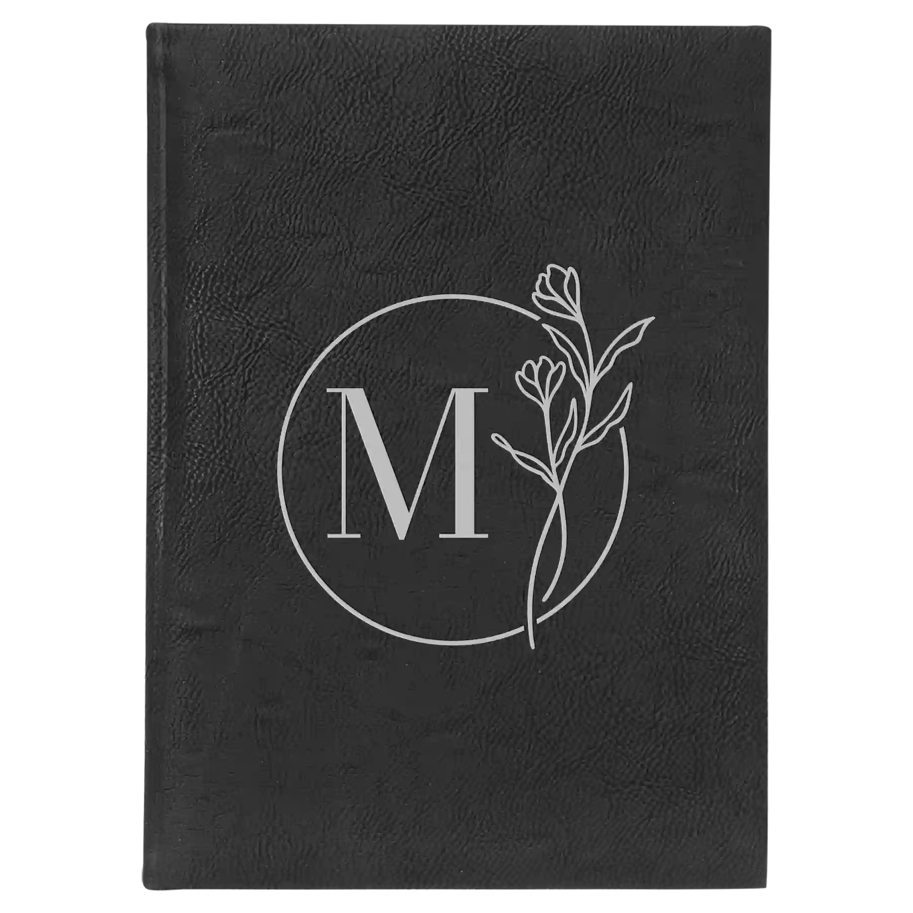 Large black/silver leatherette sketch book laser etched with 'Floral Circle' design