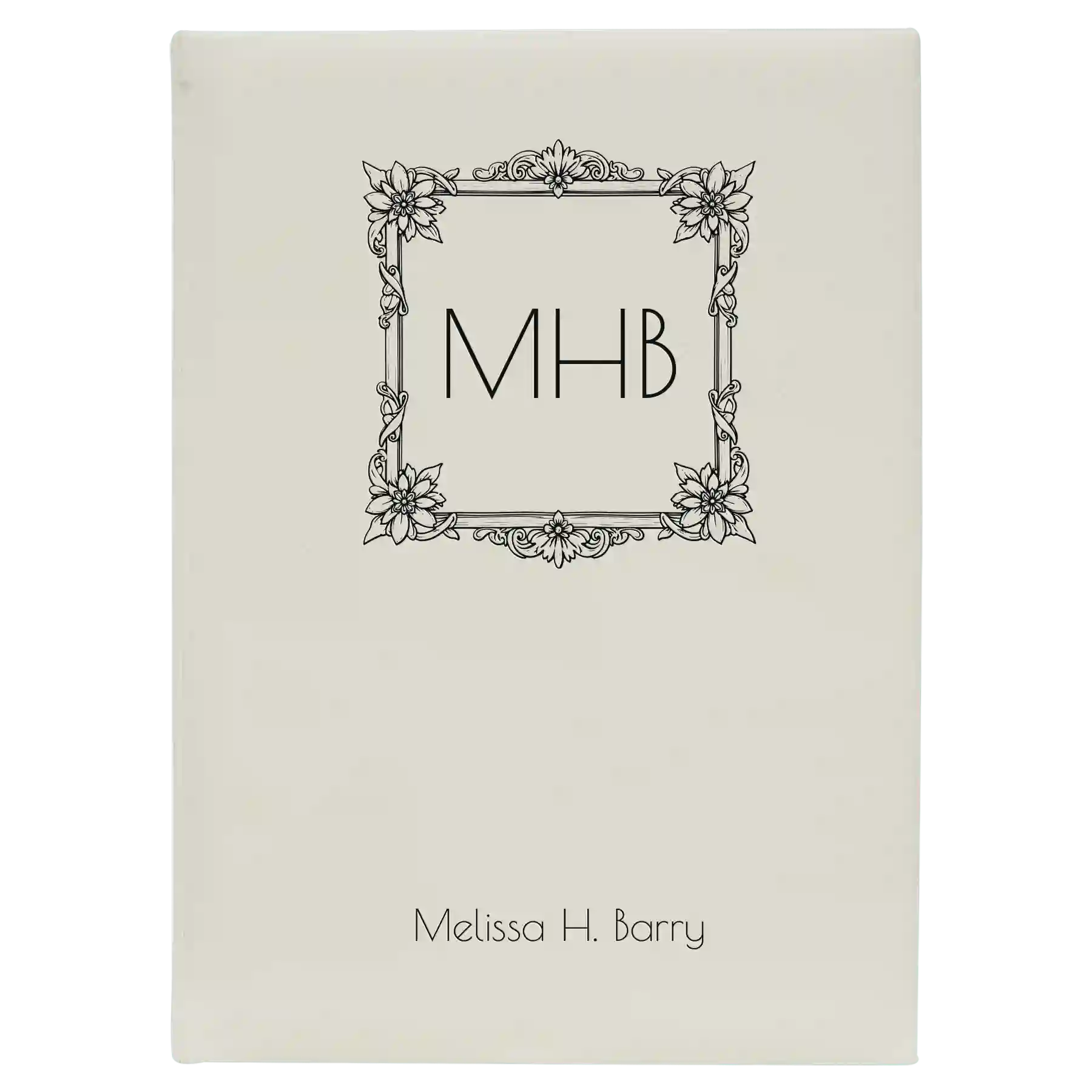 Large white leatherette sketch book laser etched with 'Floral Frame' design