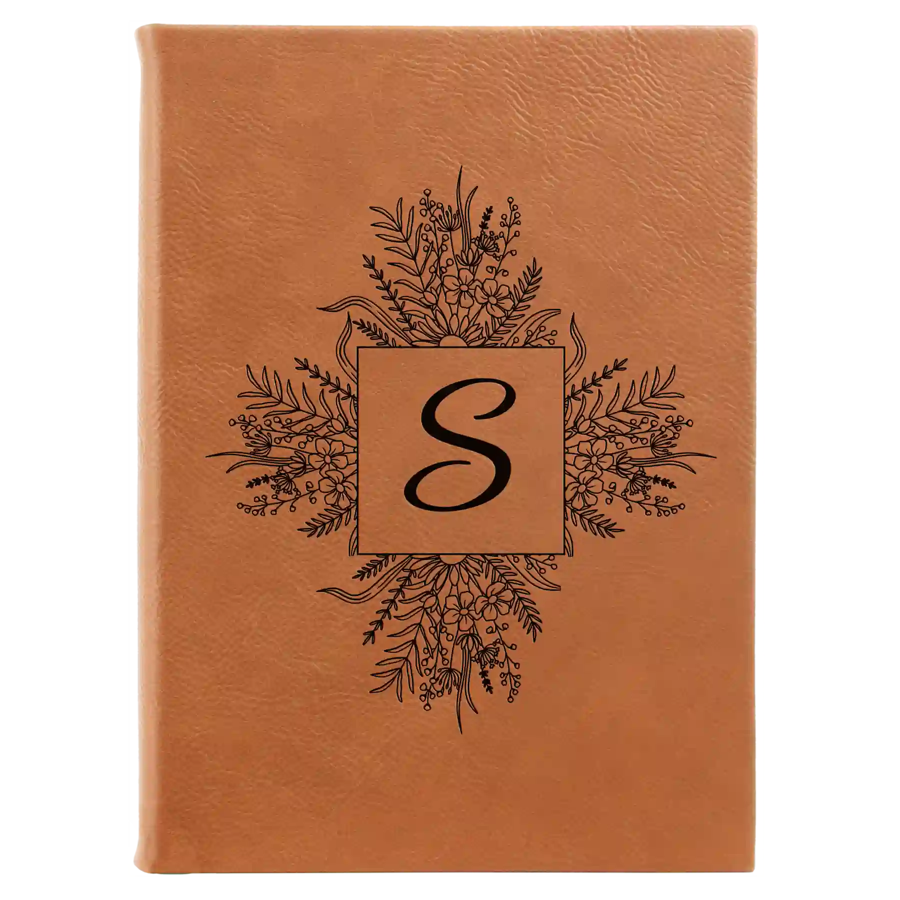 Large rawhide leatherette journal laser etched with 'Floral Initals' design