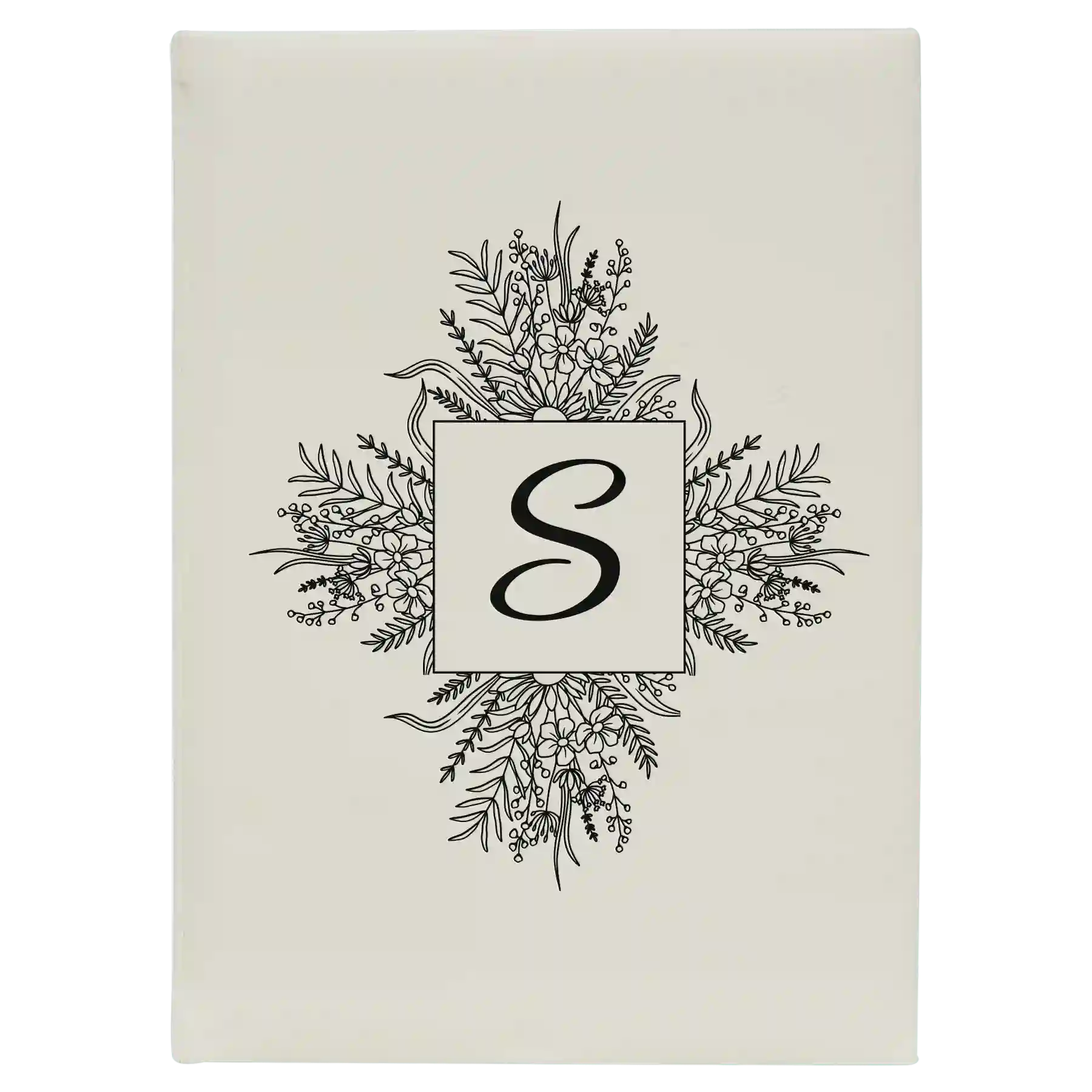 Large white leatherette journal laser etched with 'Floral Initals' design