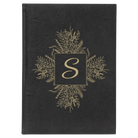 Large black/gold leatherette journal laser etched with 'Floral Initals' design