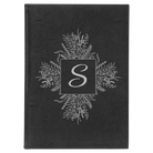 Large black/silver leatherette journal laser etched with 'Floral Initals' design