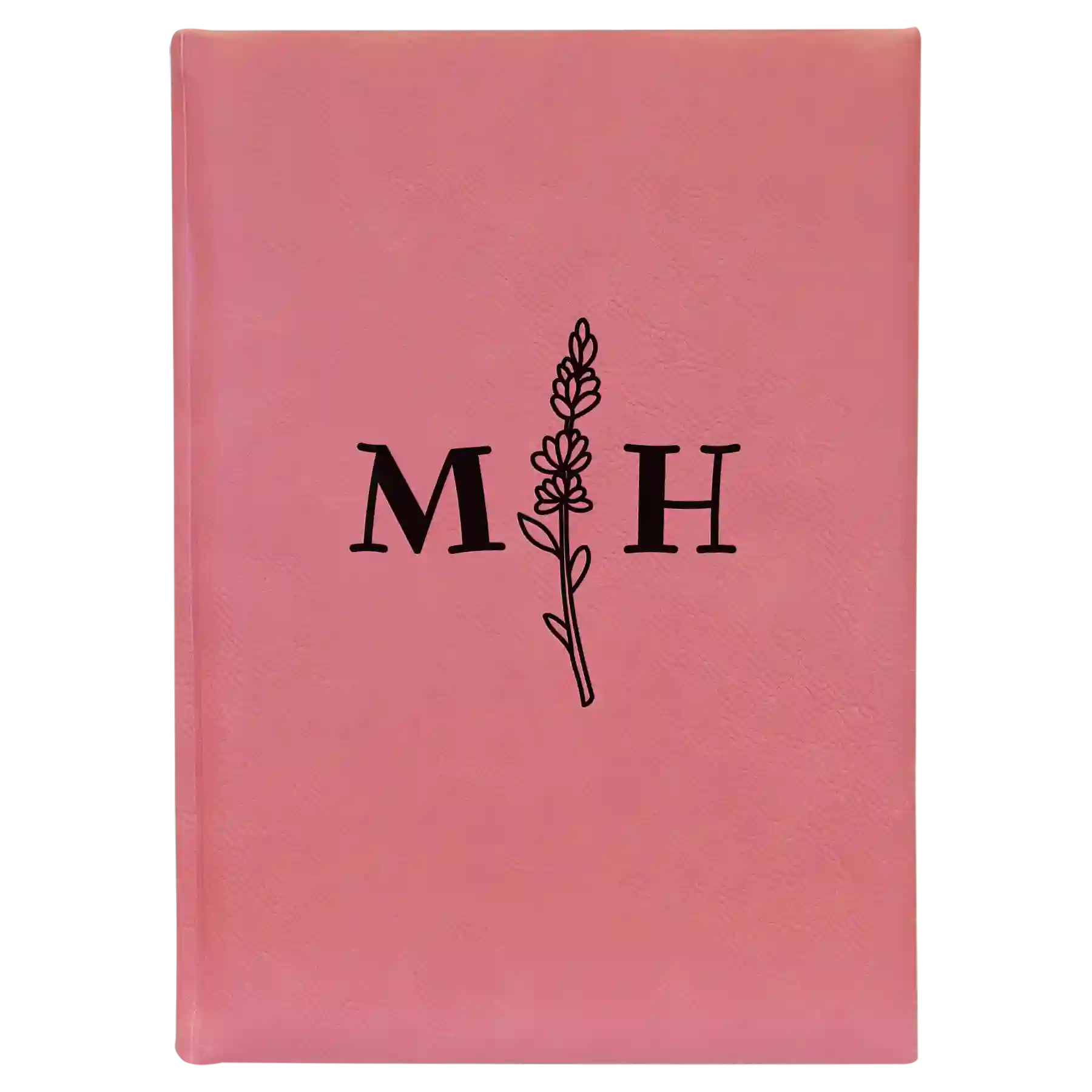 Large pink leatherette sketch book laser etched with 'Flower Initial' design