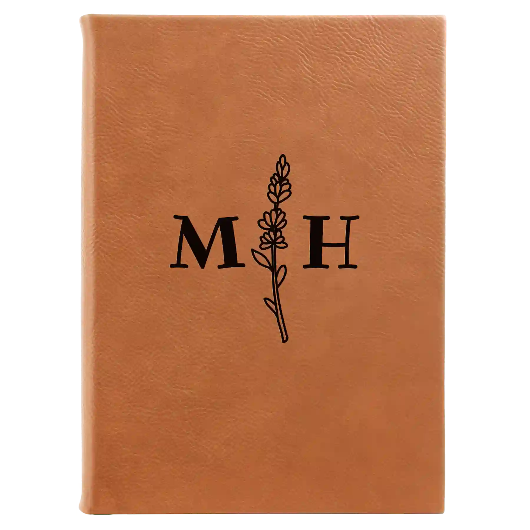 Large rawhide leatherette journal laser etched with 'Flower Initial' design