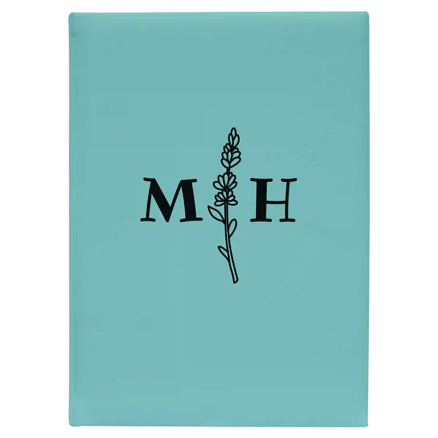 Large teal leatherette sketch book laser etched with 'Flower Initial' design