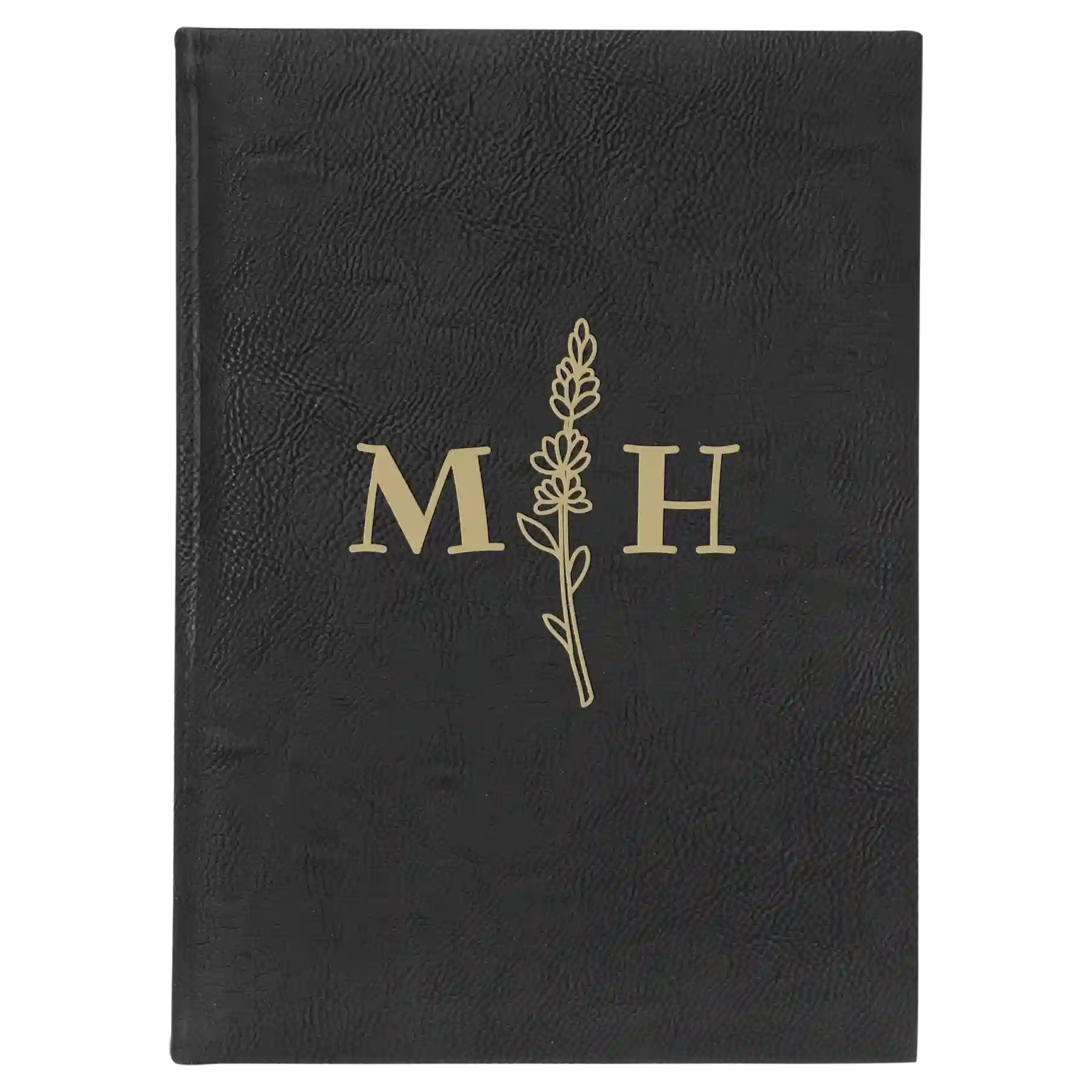 Large black/gold leatherette journal laser etched with 'Flower Initial' design
