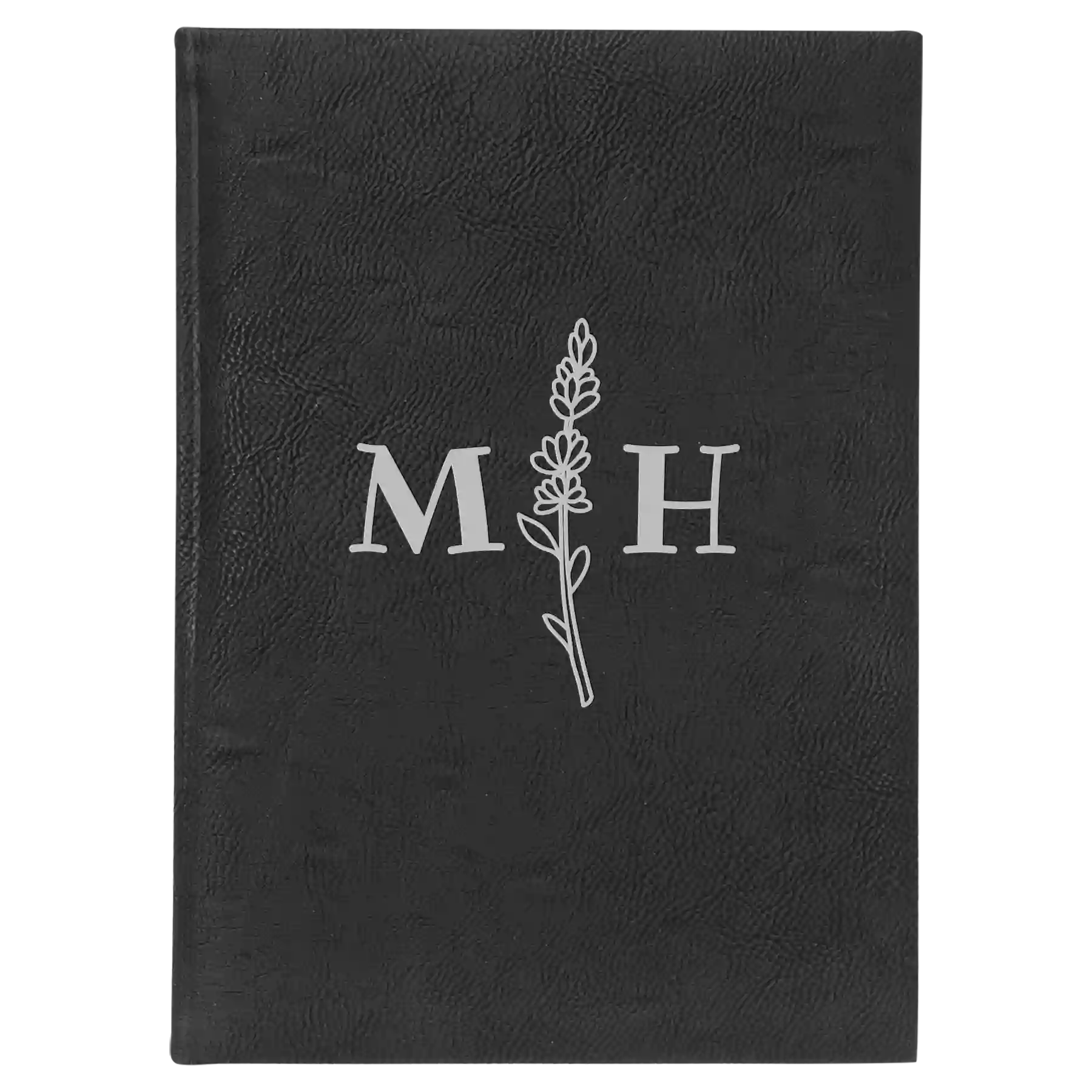 Large black/silver leatherette journal laser etched with 'Flower Initial' design
