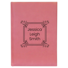 Large pink leatherette sketch book laser etched with 'Flower Square' design