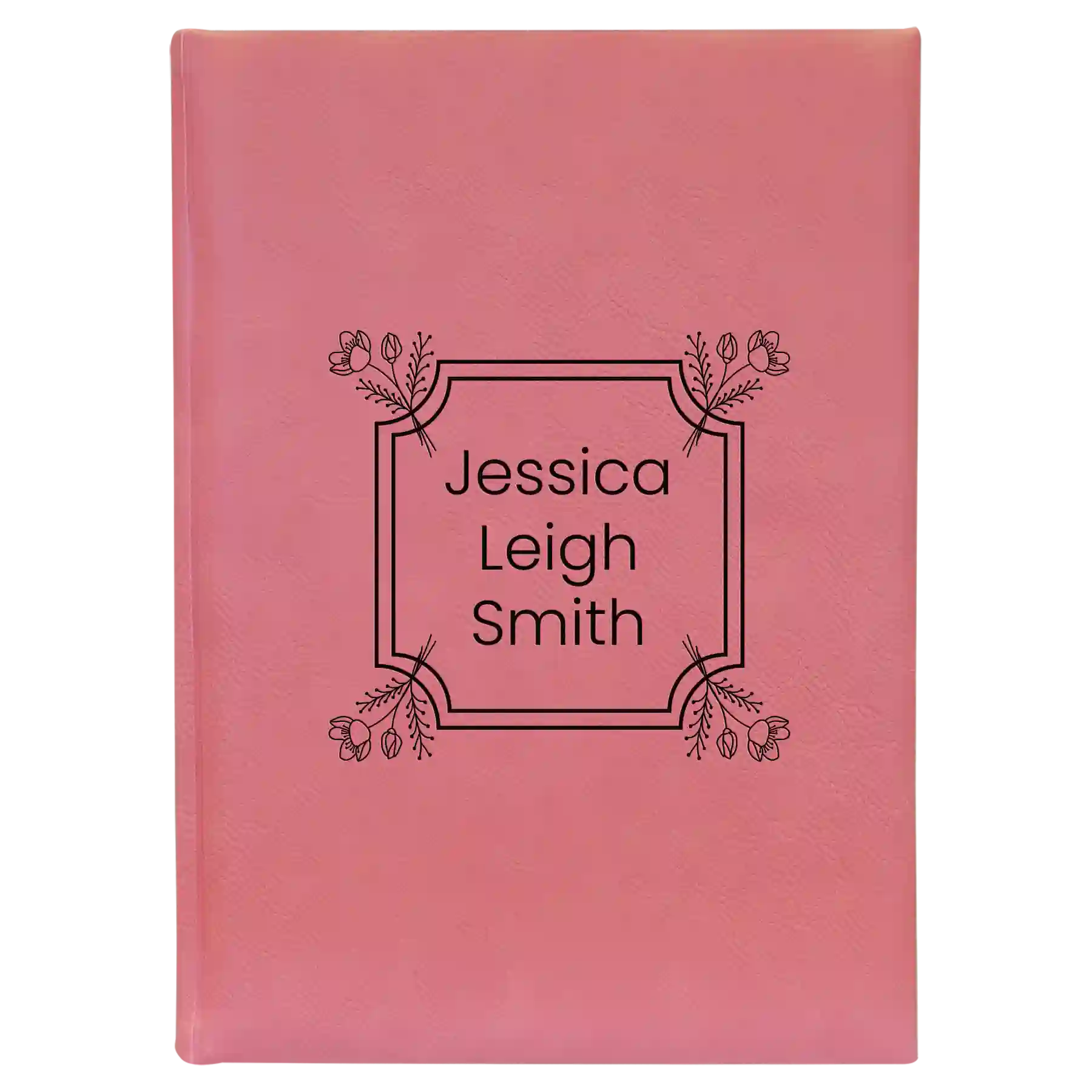 Large pink leatherette sketch book laser etched with 'Flower Square' design