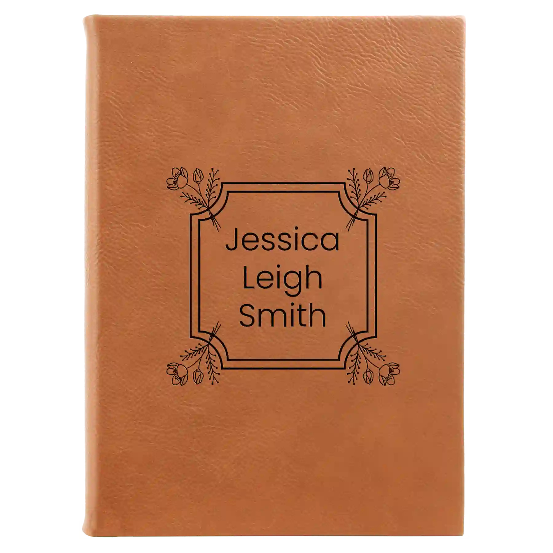 Large rawhide leatherette journal laser etched with 'Flower Square' design