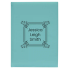 Large teal leatherette journal laser etched with 'Flower Square' design