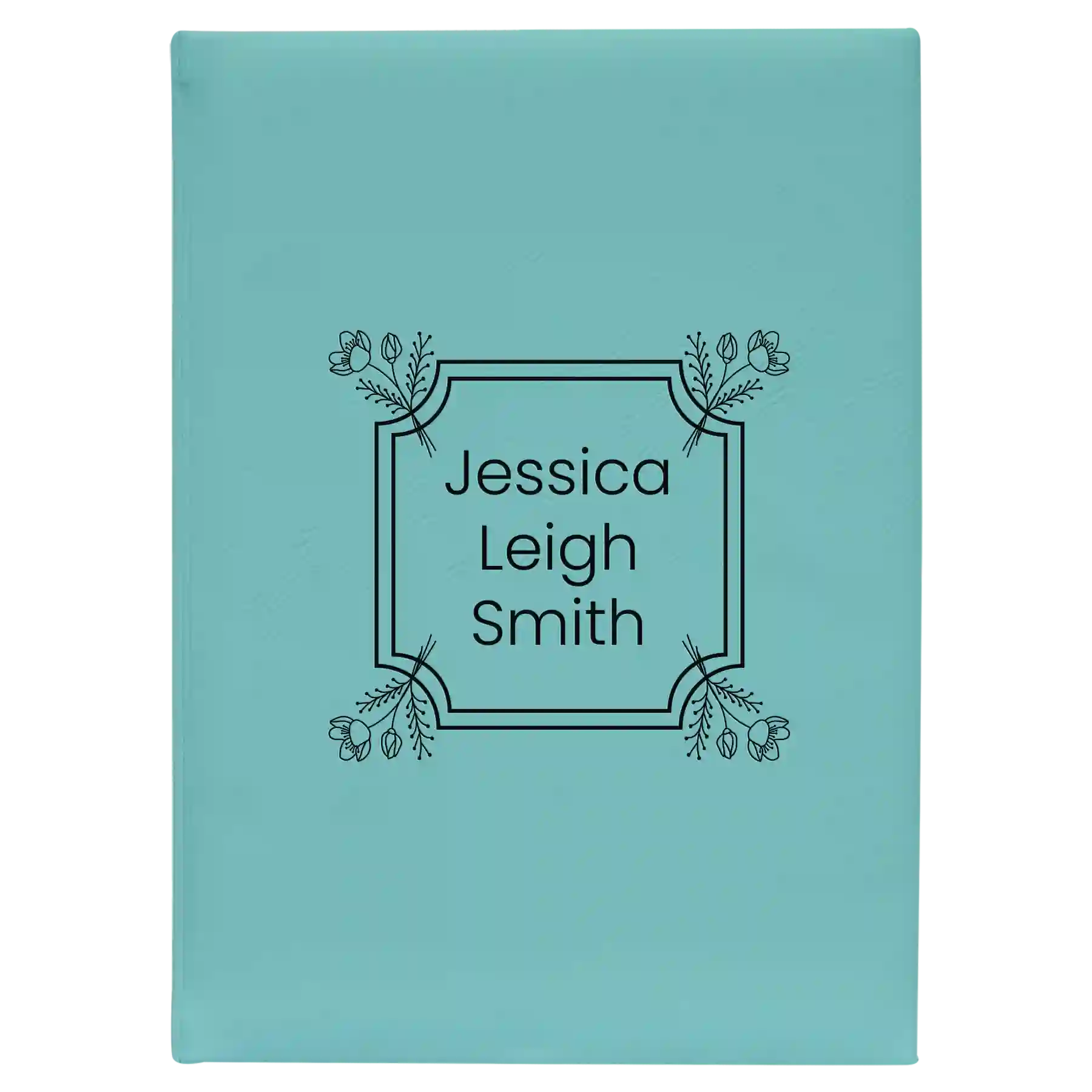 Large teal leatherette journal laser etched with 'Flower Square' design