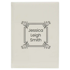 Large white leatherette journal laser etched with 'Flower Square' design