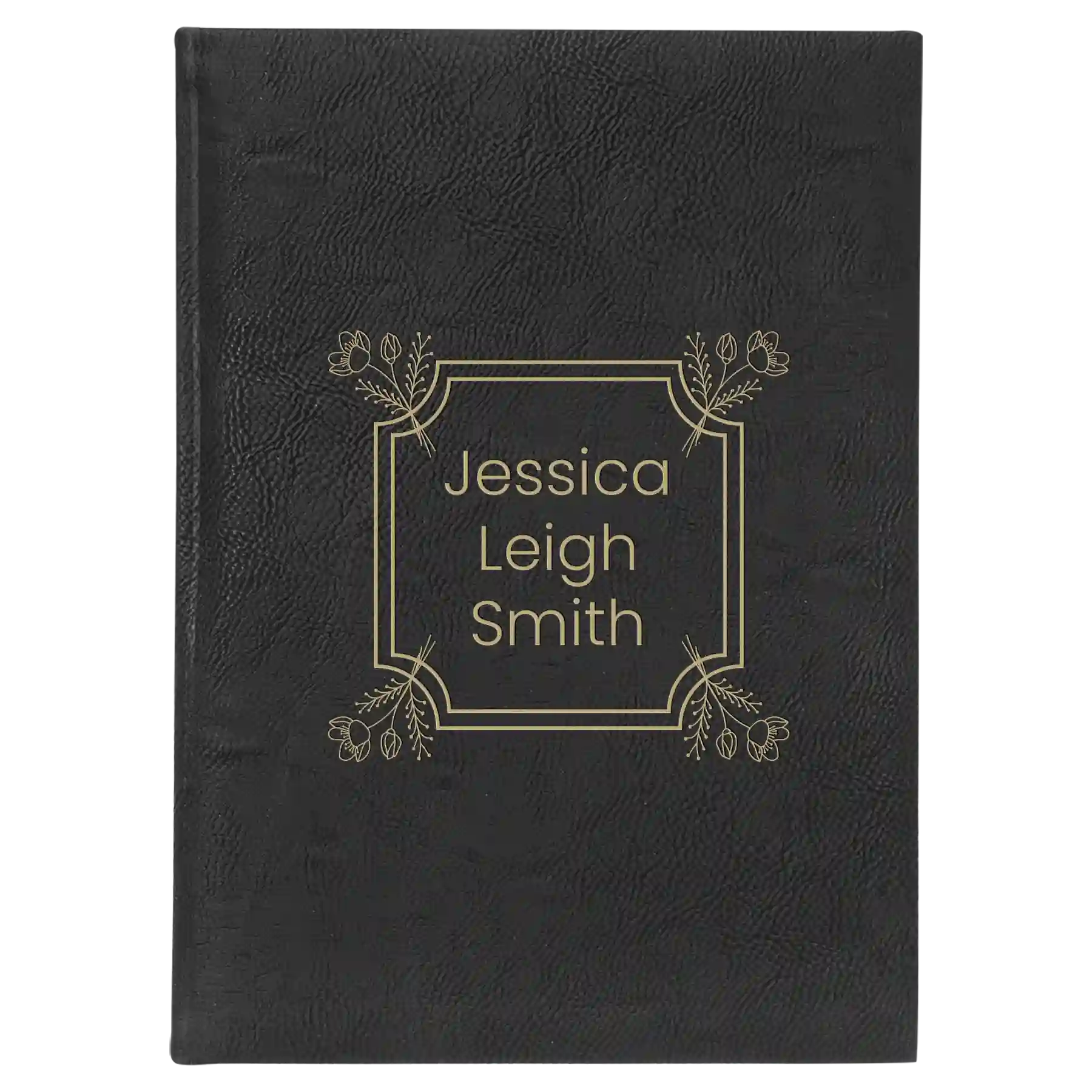 Large black/gold leatherette sketch book laser etched with 'Flower Square' design