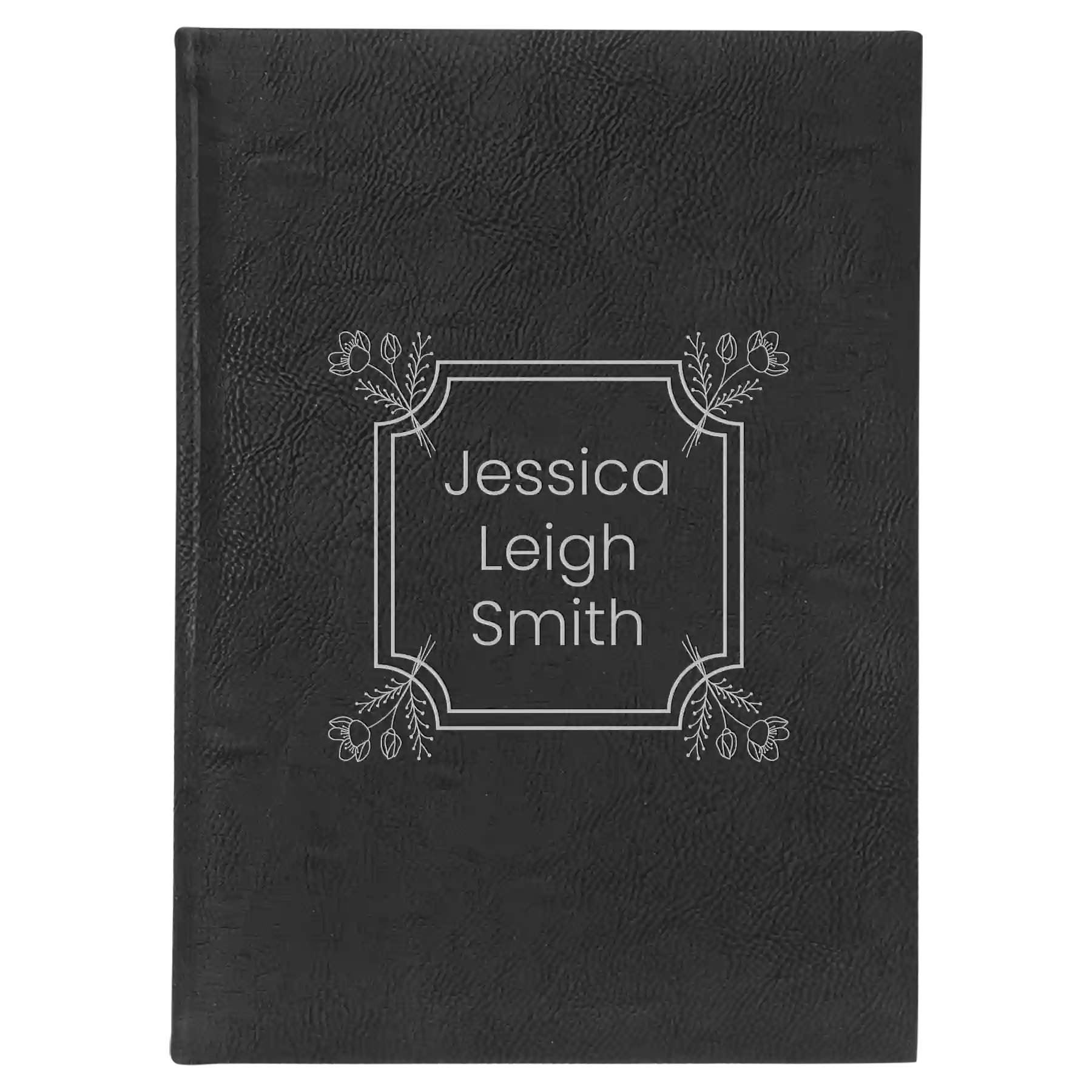 Large black/silver leatherette journal laser etched with 'Flower Square' design