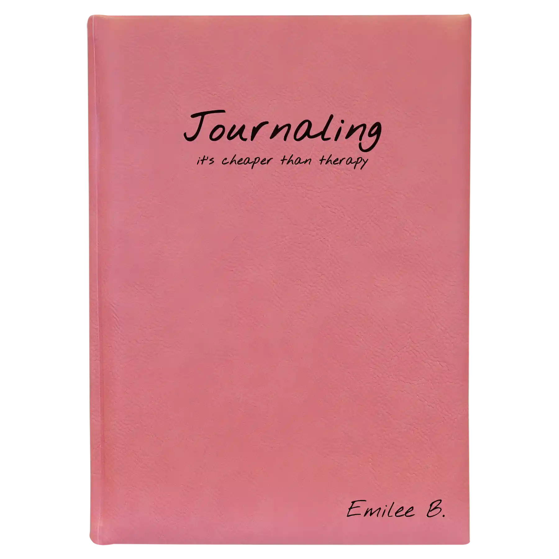 Large pink leatherette journal laser etched with 'Journaling' design