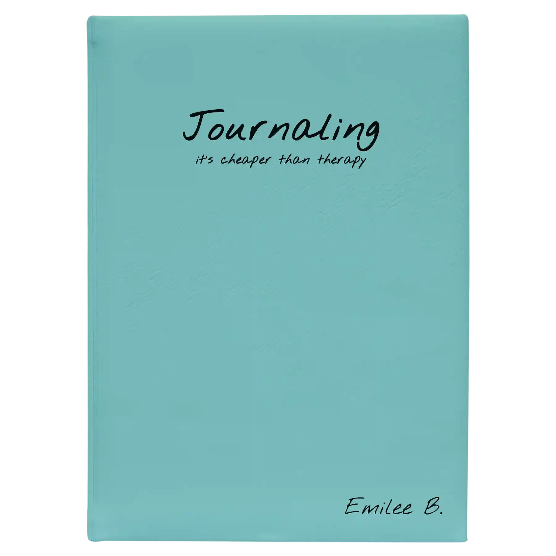 Large teal leatherette sketch book laser etched with 'Journaling' design