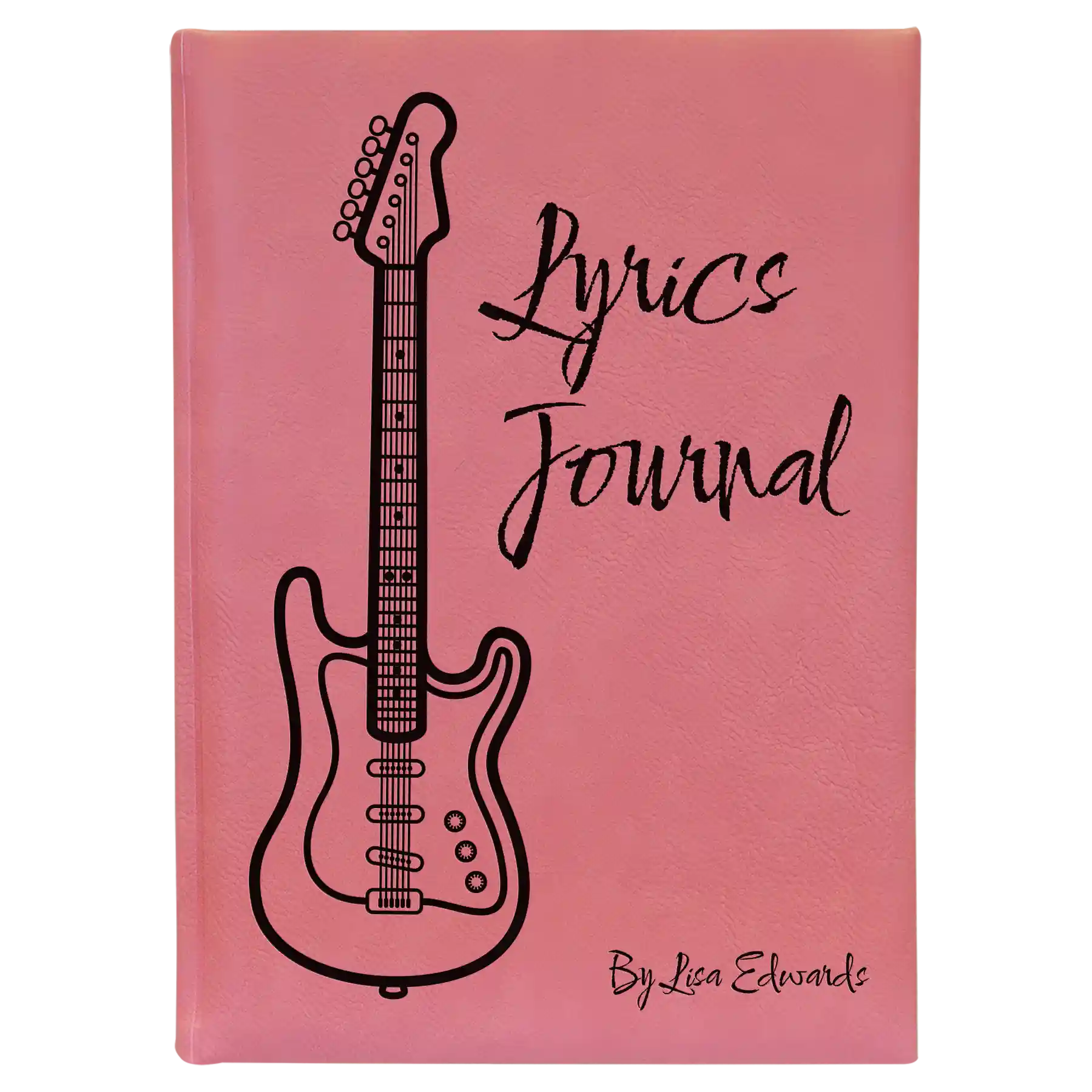 Large pink leatherette journal laser etched with 'Lyrics' design