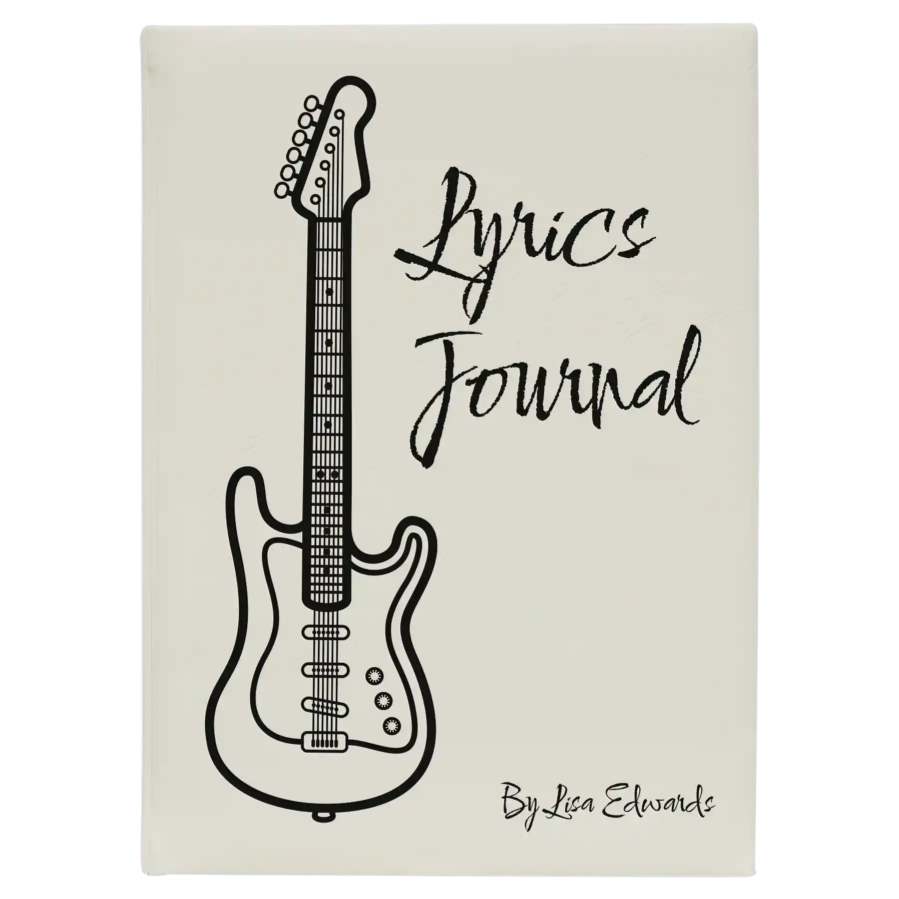 Large white leatherette sketch book laser etched with 'Lyrics' design