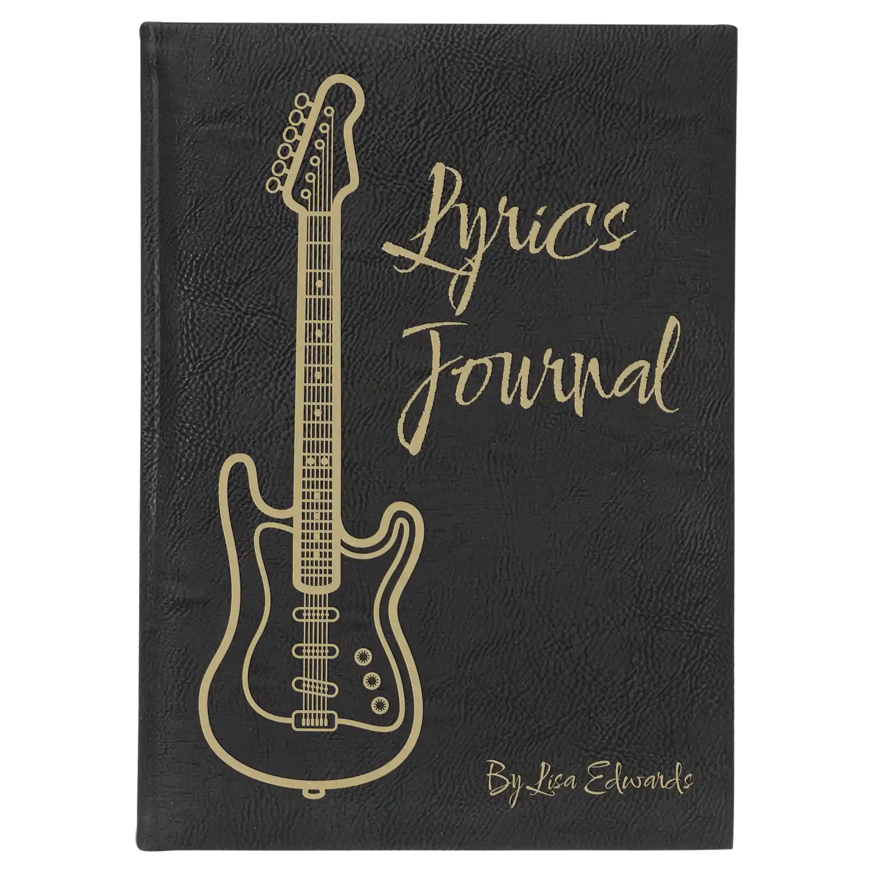 Large black/gold leatherette journal laser etched with 'Lyrics' design