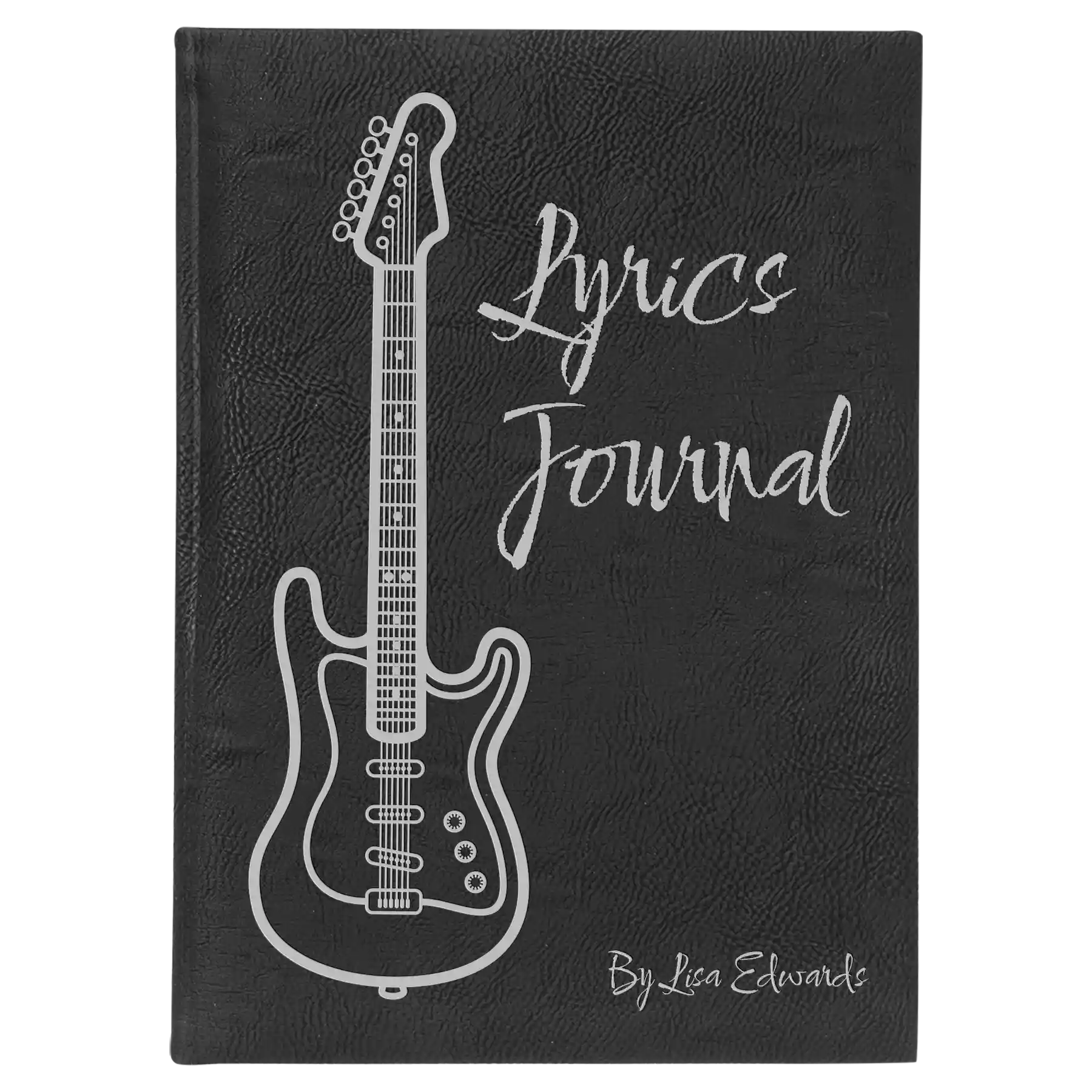 Large black/silver leatherette sketch book laser etched with 'Lyrics' design