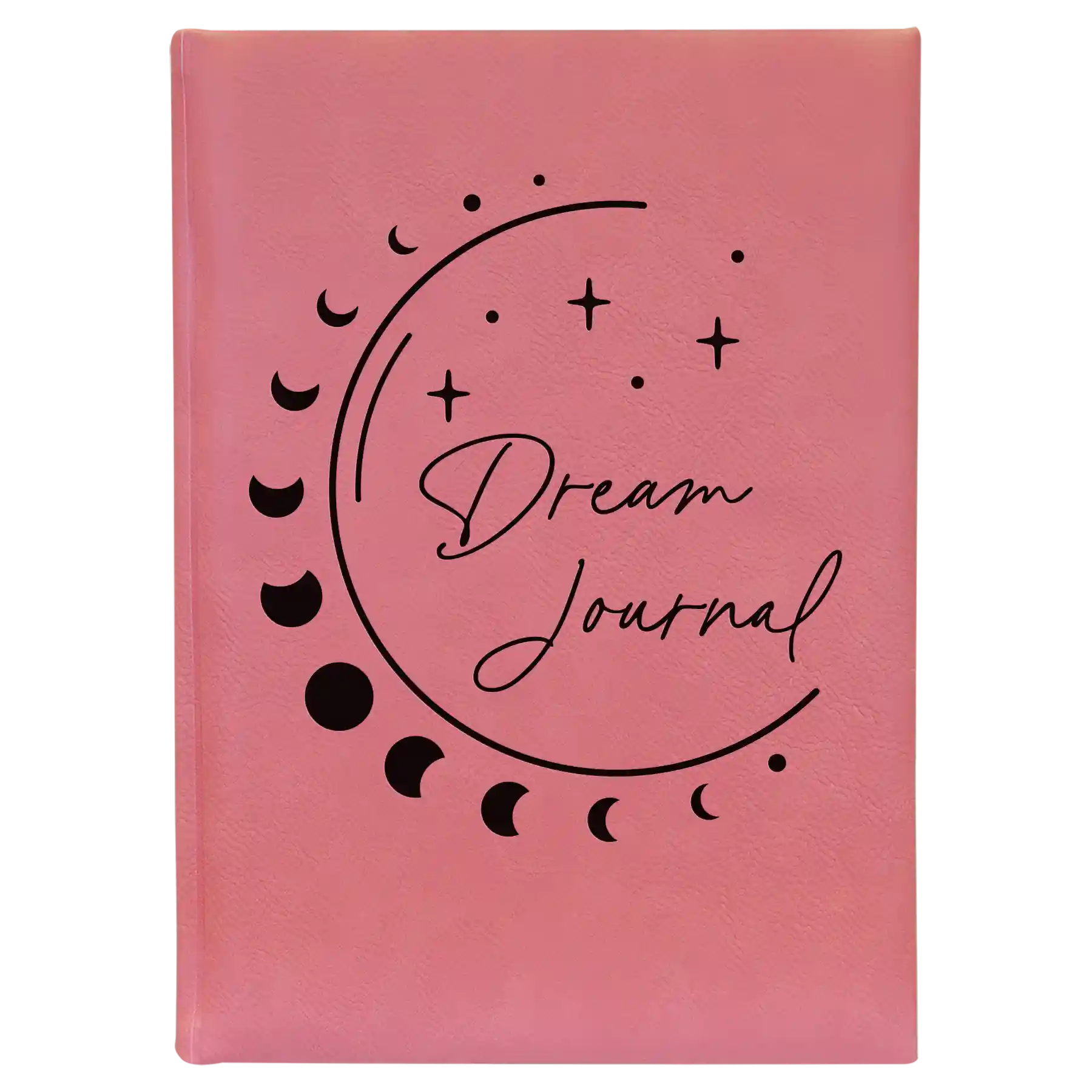 Large pink leatherette journal laser etched with 'Moon Dream Journal' design