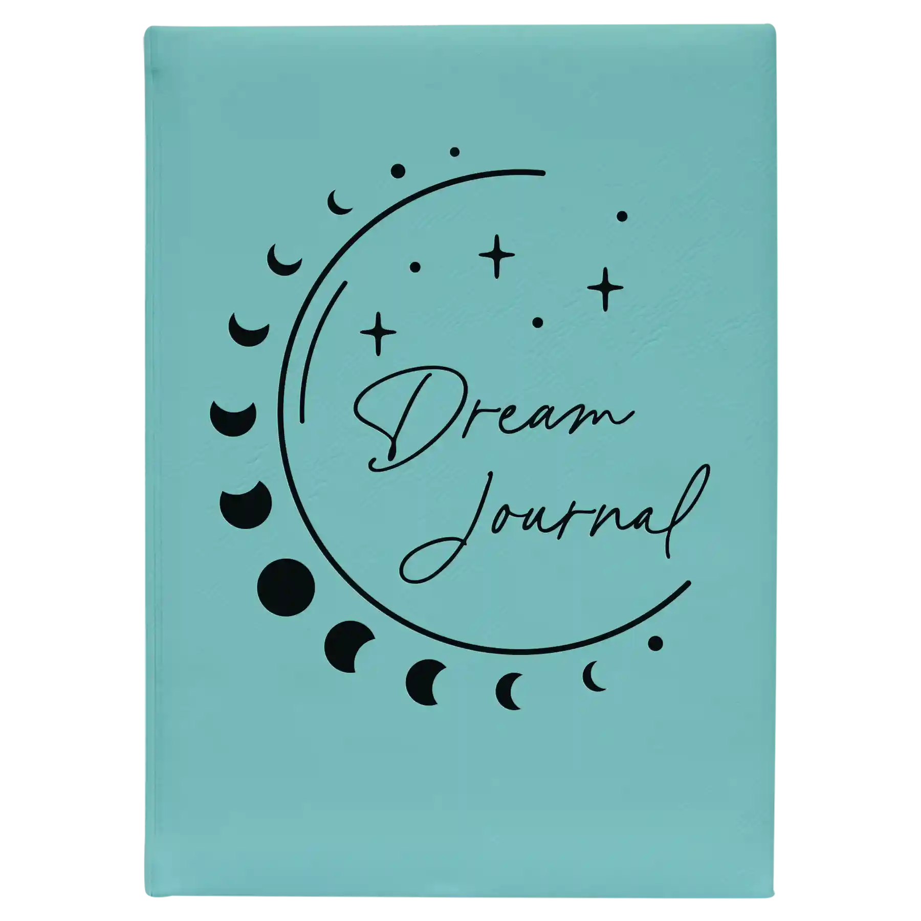 Large teal leatherette sketch book laser etched with 'Moon Dream Journal' design