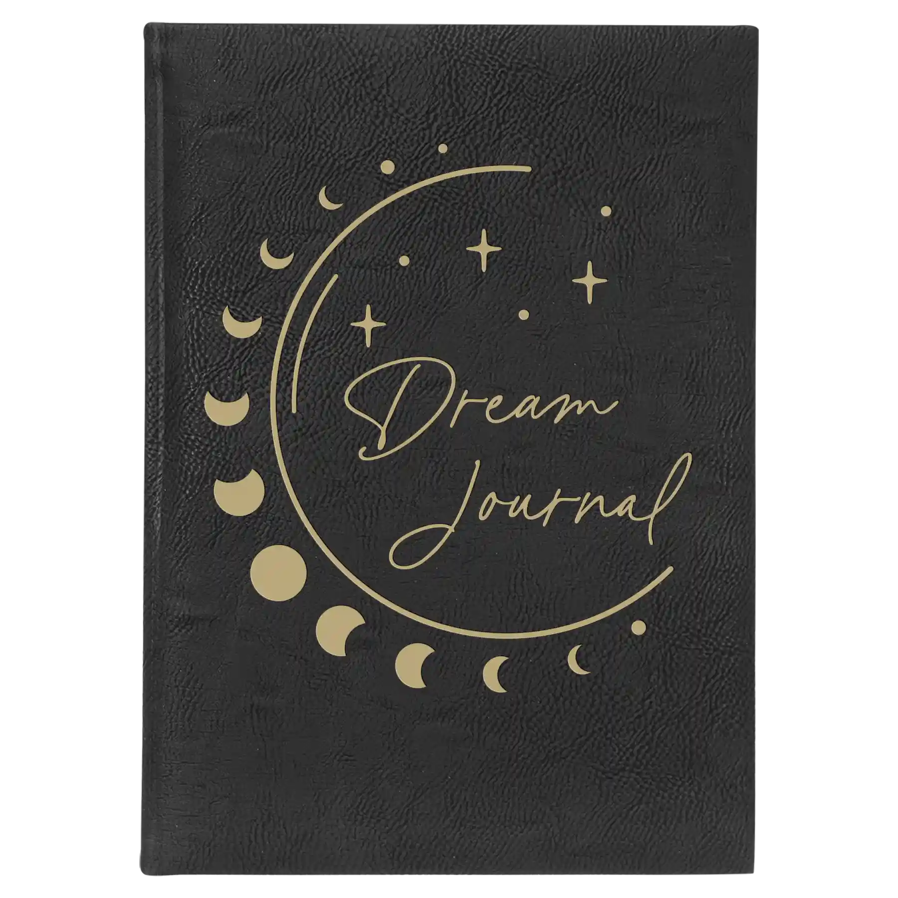 Large black/gold leatherette journal laser etched with 'Moon Dream Journal' design