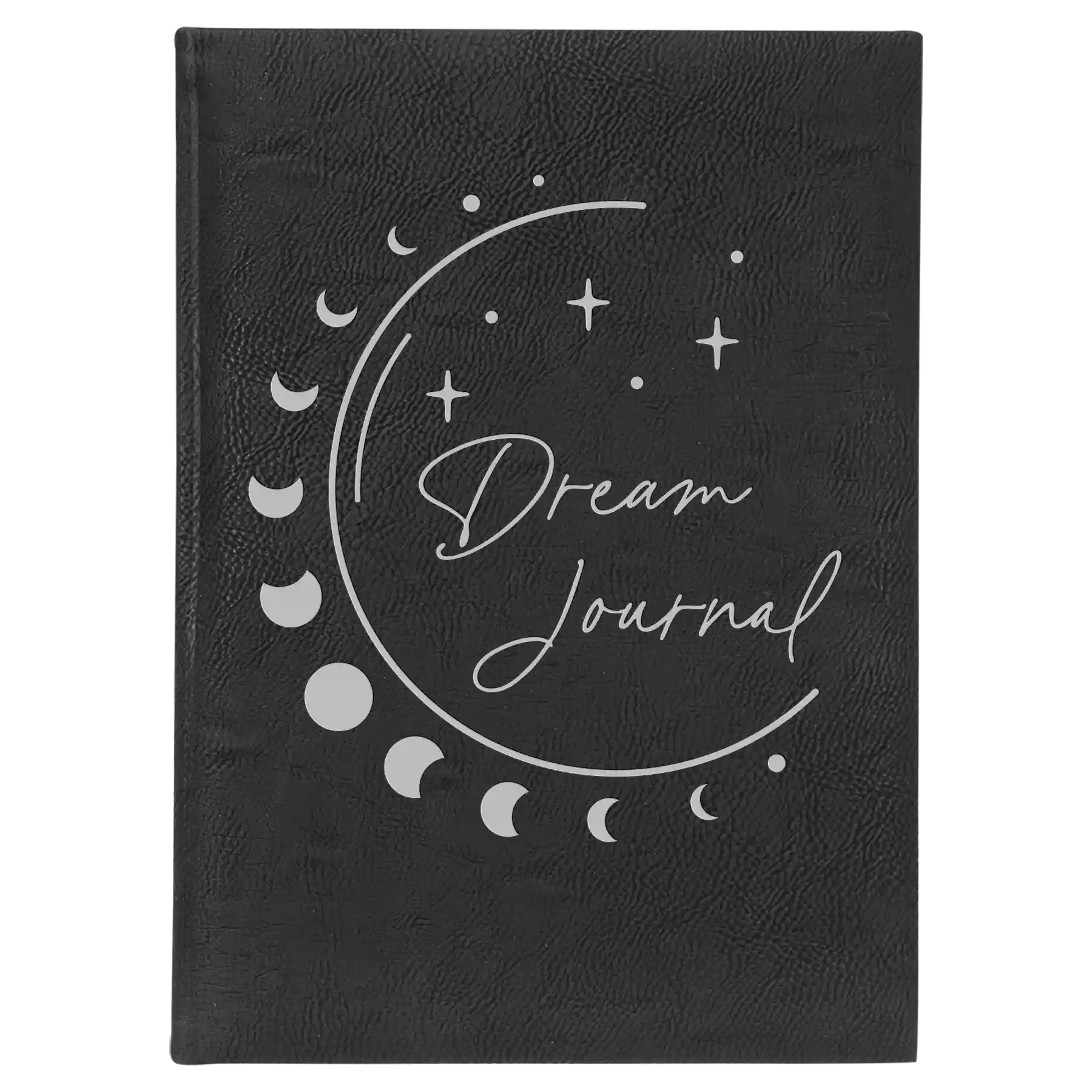 Large black/silver leatherette sketch book laser etched with 'Moon Dream Journal' design