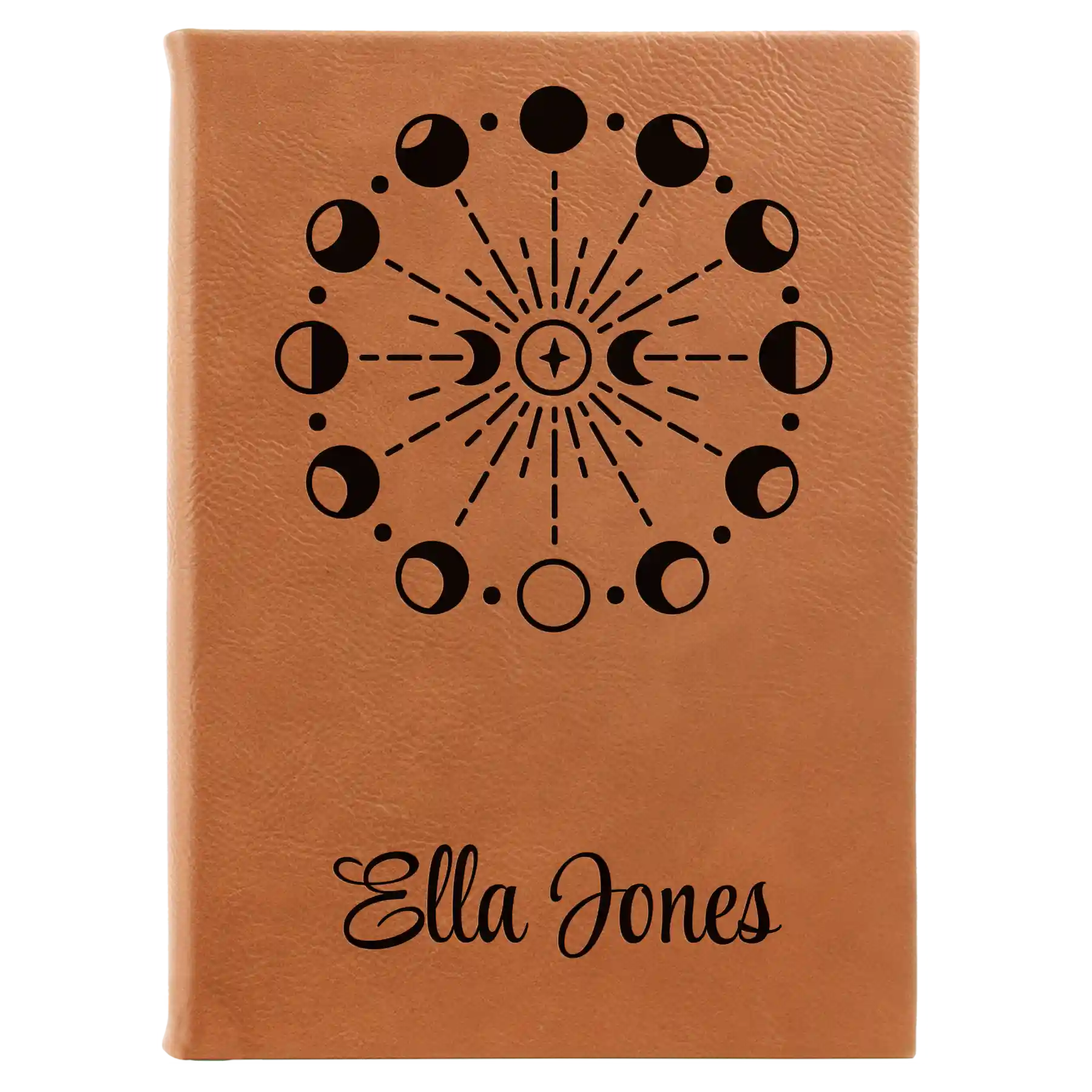 Large rawhide leatherette sketch book laser etched with 'Moon Phase' design