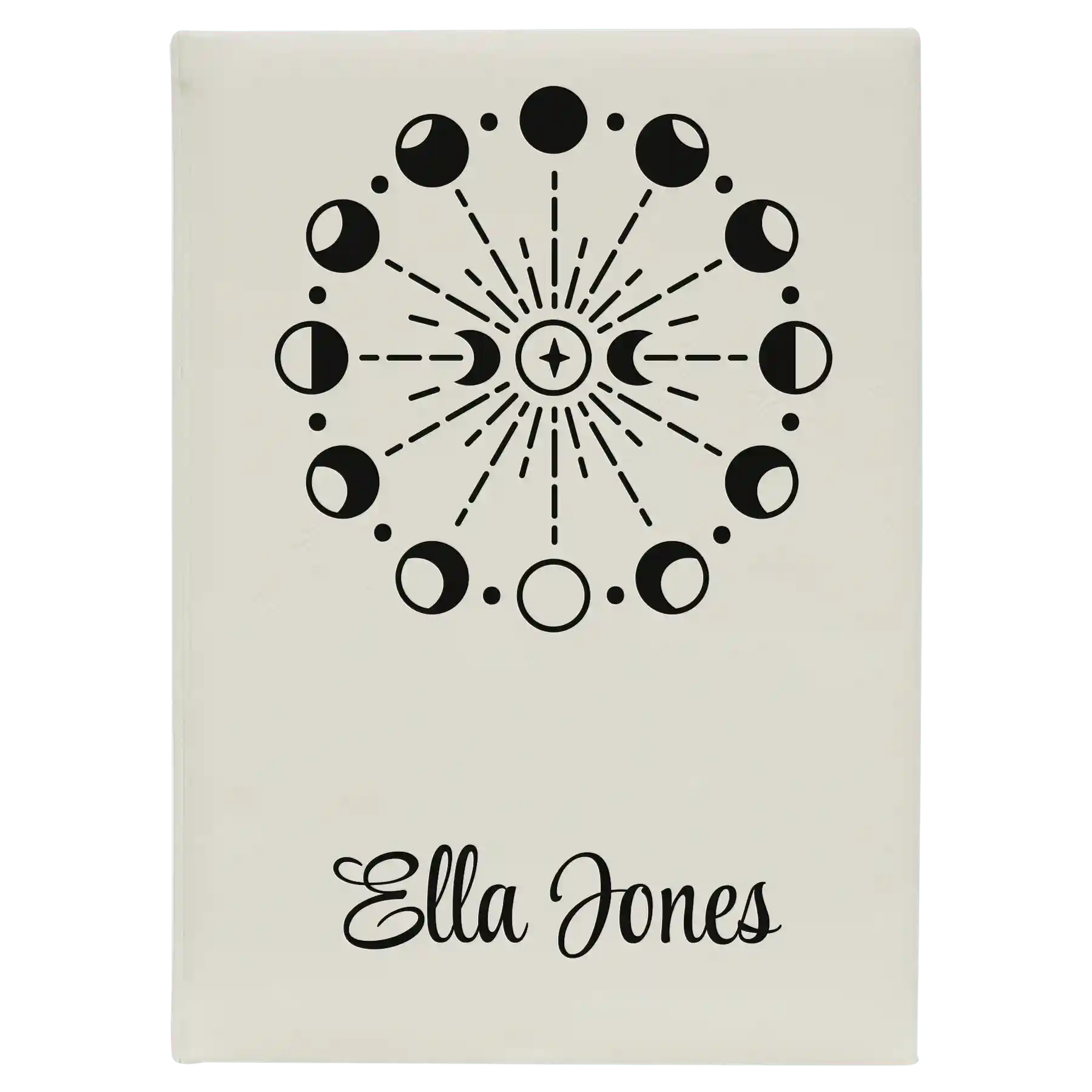 Large white leatherette journal laser etched with 'Moon Phase' design