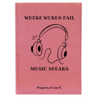Large pink leatherette journal laser etched with 'Music Speaks' design
