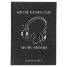 Large black/silver leatherette sketch book laser etched with 'Music Speaks' design