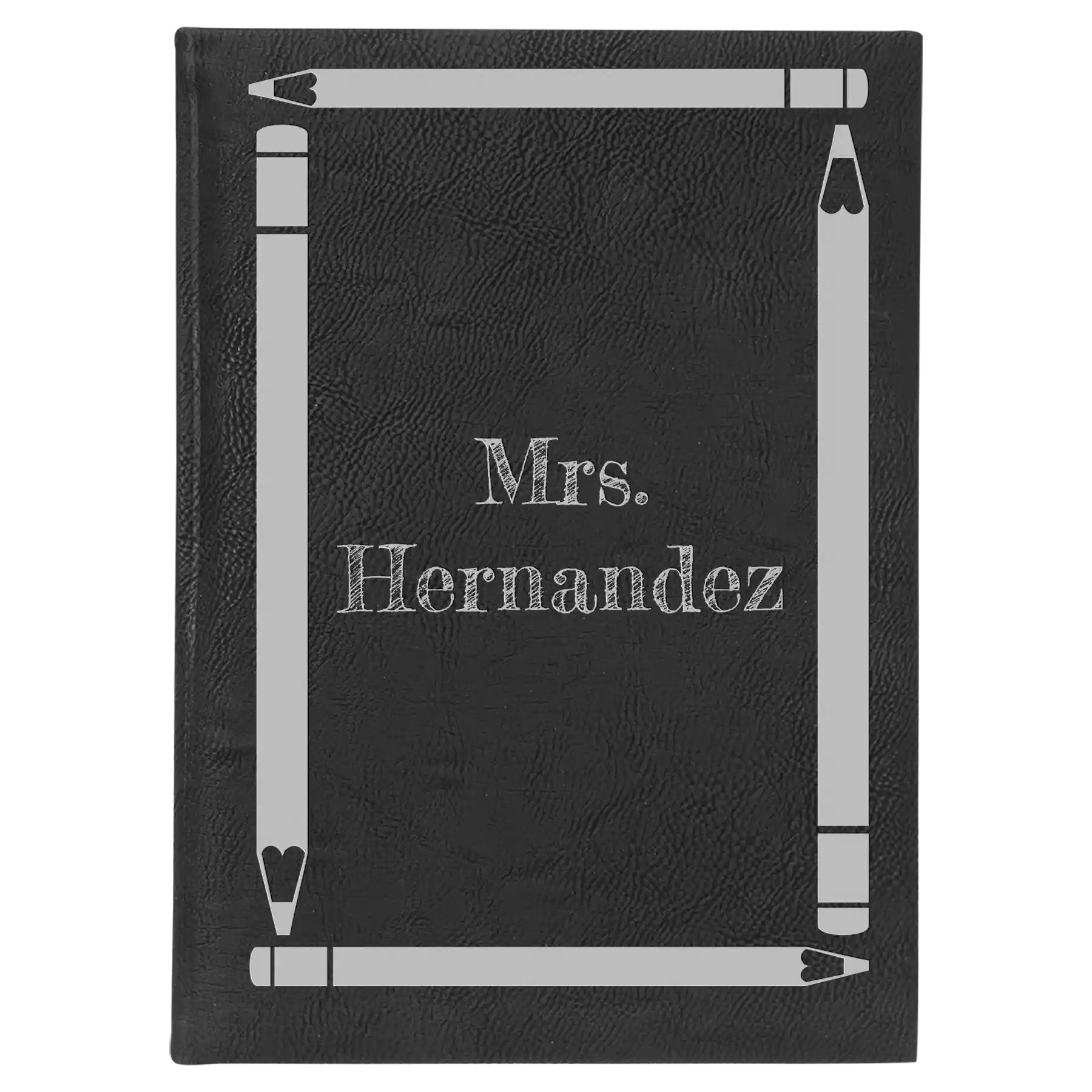 Large black/silver leatherette journal laser etched with 'Pencils' design