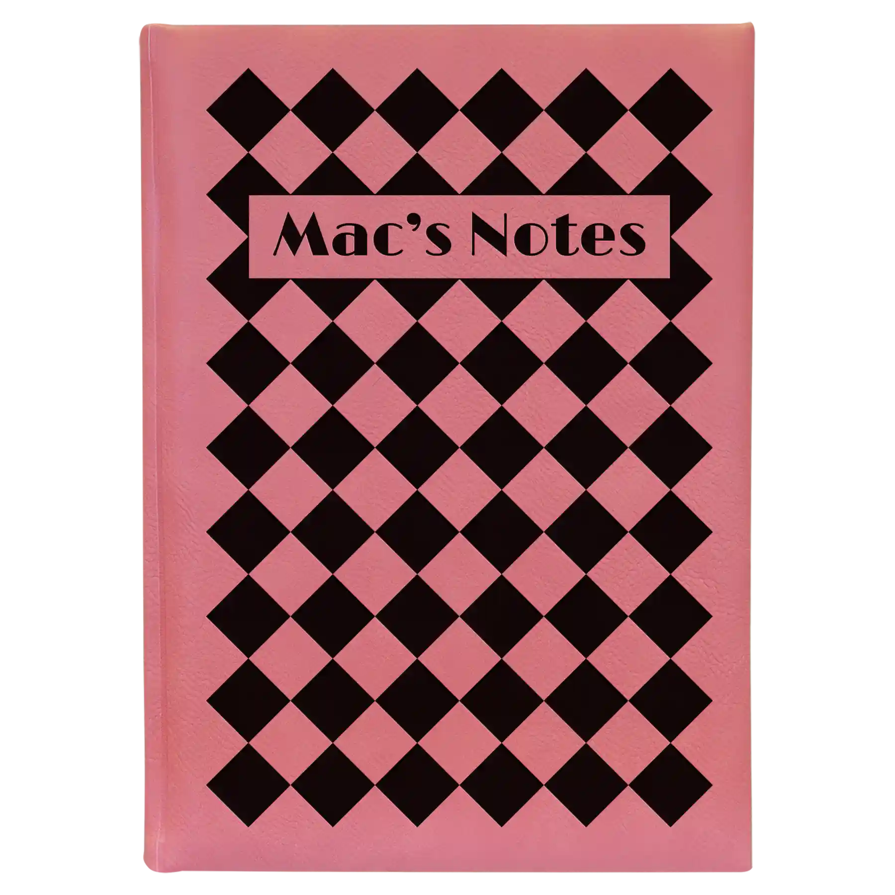 Large pink leatherette journal laser etched with 'Retro Checker' design