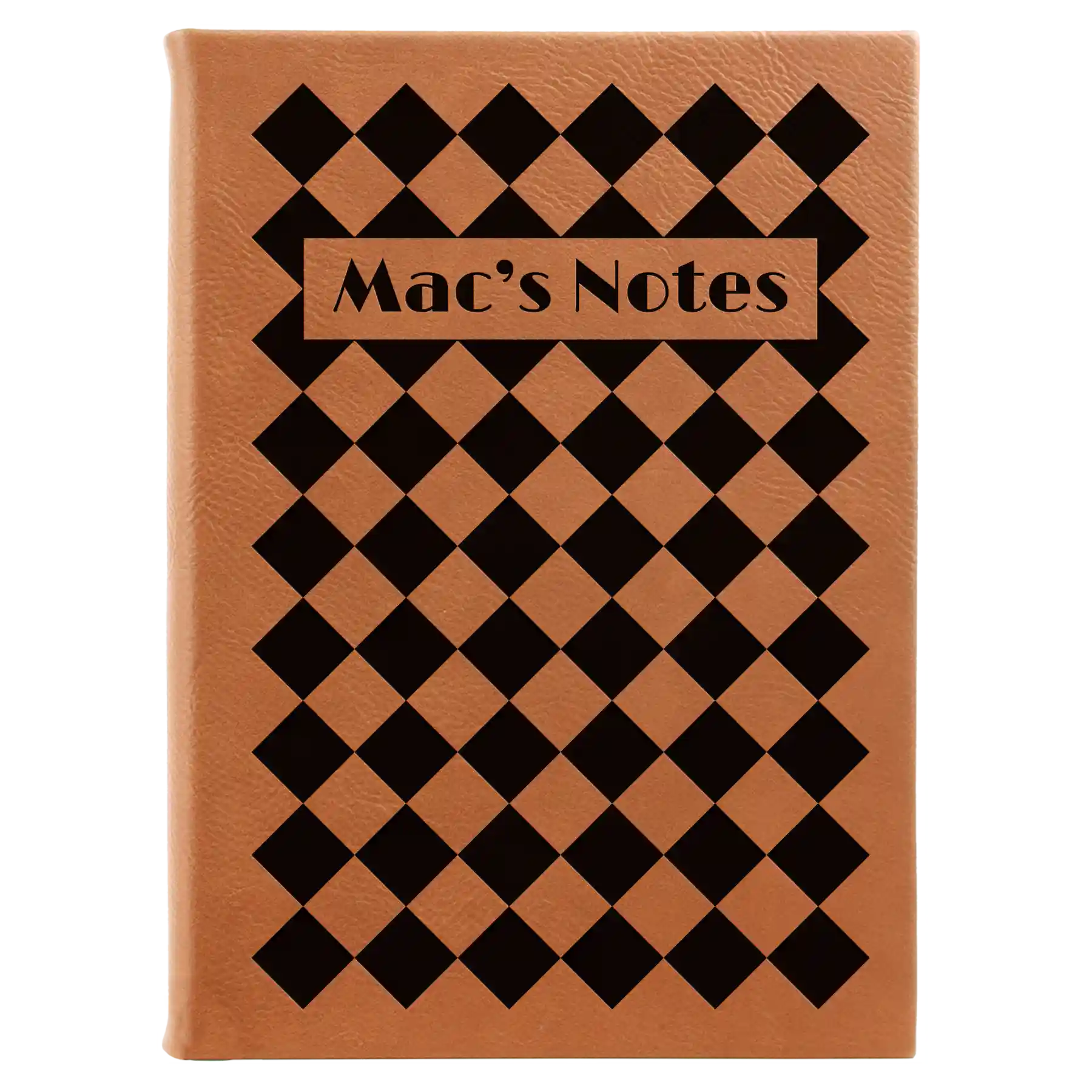 Large rawhide leatherette journal laser etched with 'Retro Checker' design