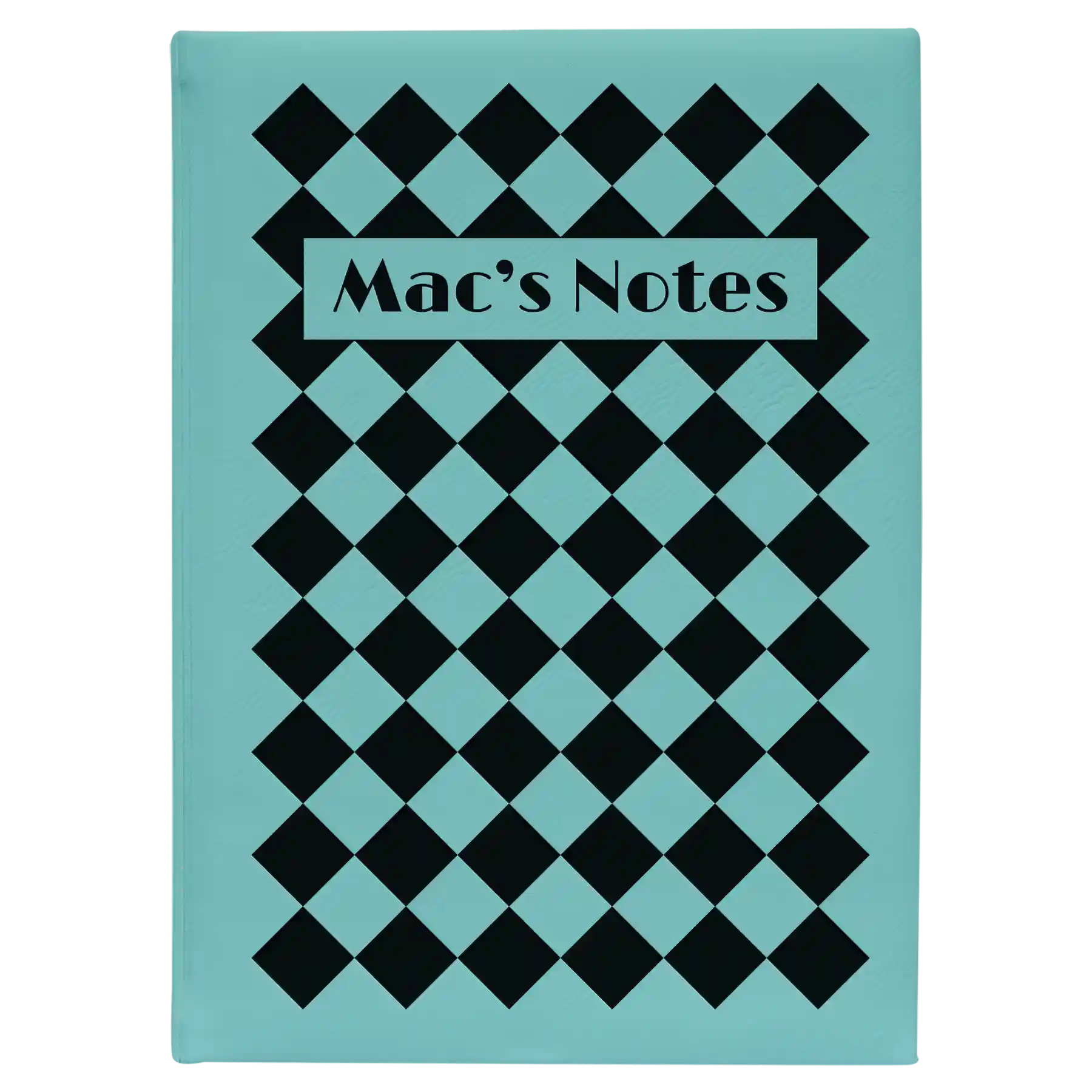 Large teal leatherette journal laser etched with 'Retro Checker' design