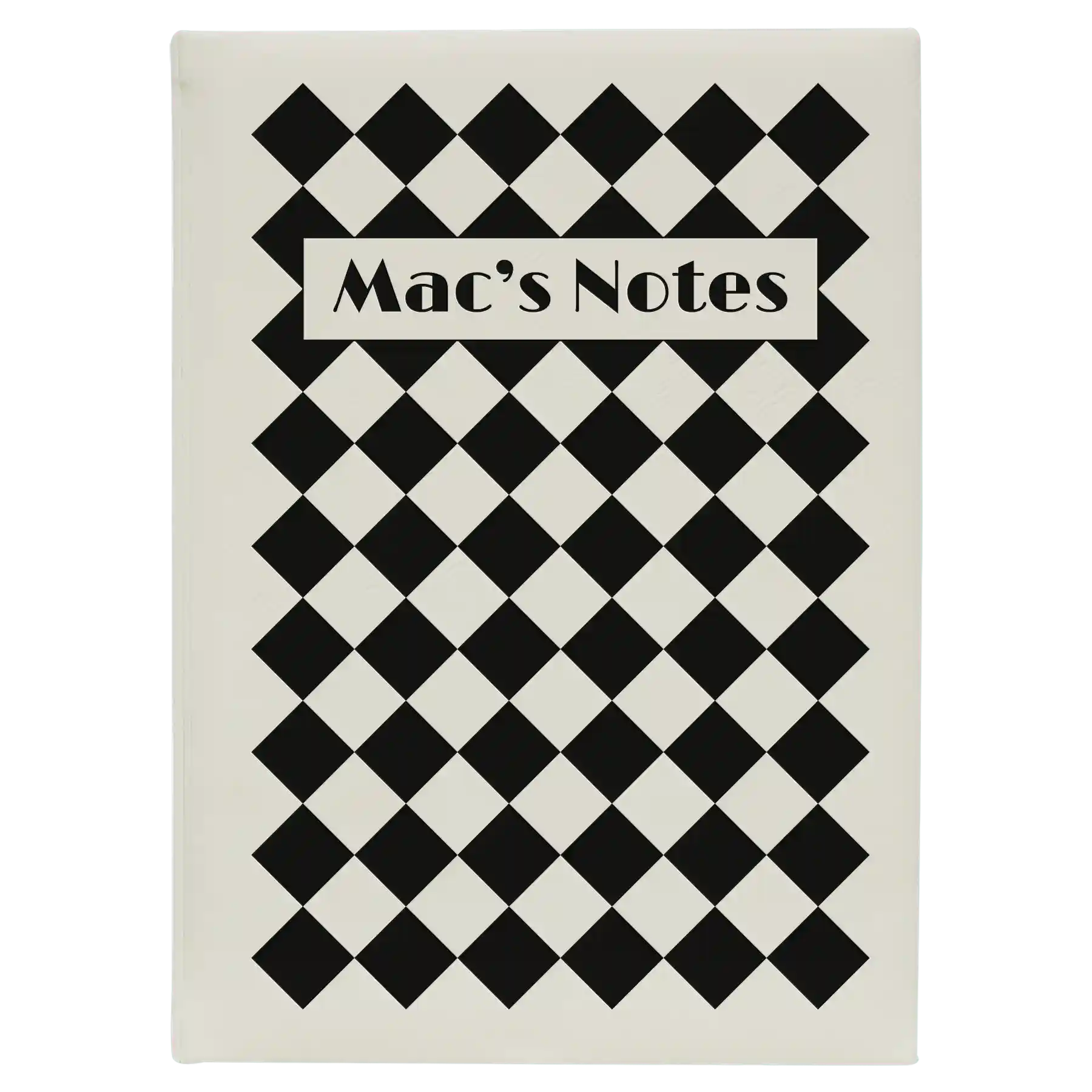 Large white leatherette journal laser etched with 'Retro Checker' design